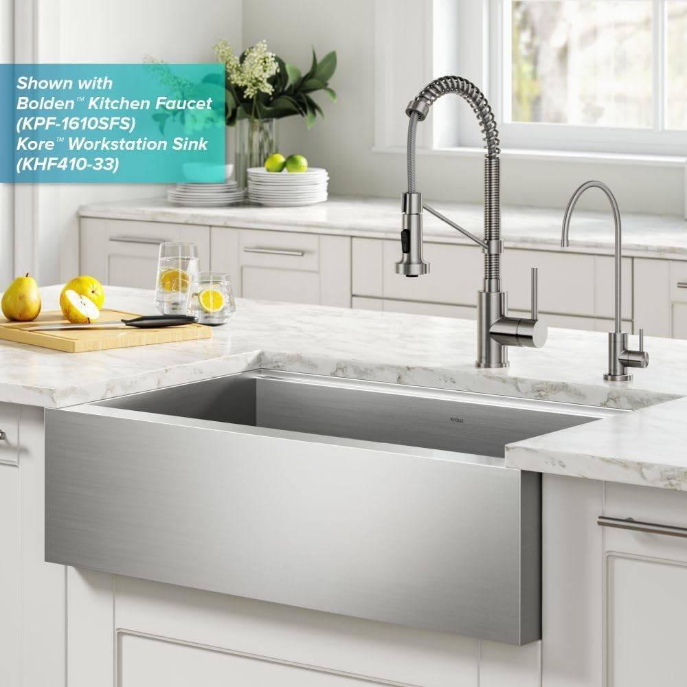 Contemporary 12-Inch Lead-Free Water Filter Faucet in Spot-Free Stainless Steel