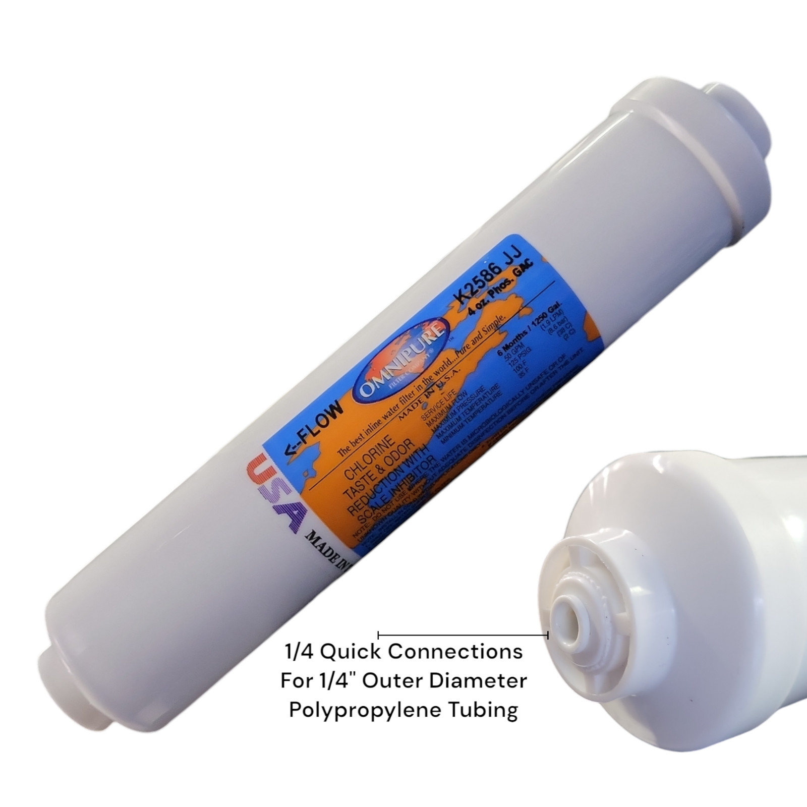 Omnipure K2586-JJ Phosphate Inline Carbon Water Filter 1/4 Quick Connect