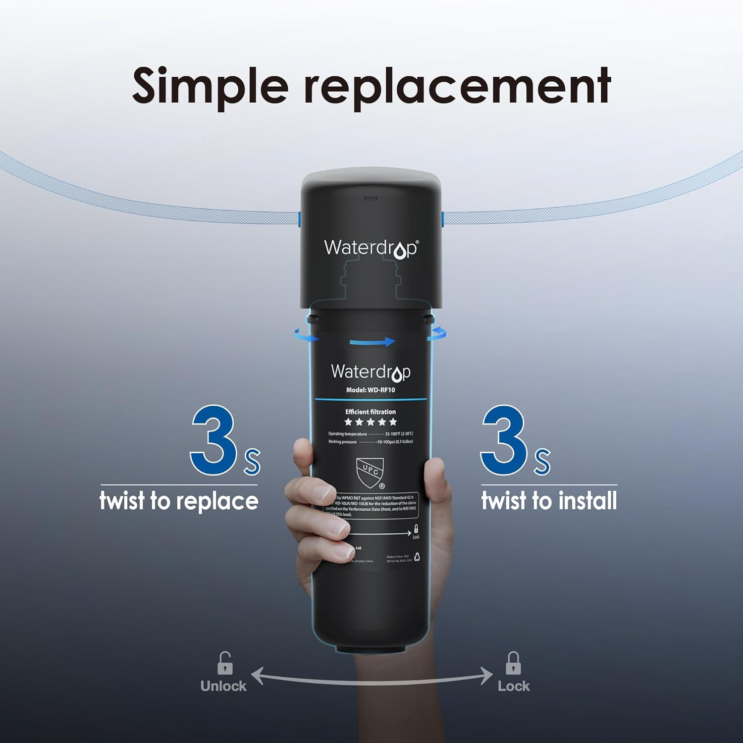 RF10 Replacement Filter Cartridge for 10UA/10UB under Sink Water Filter, Redu…