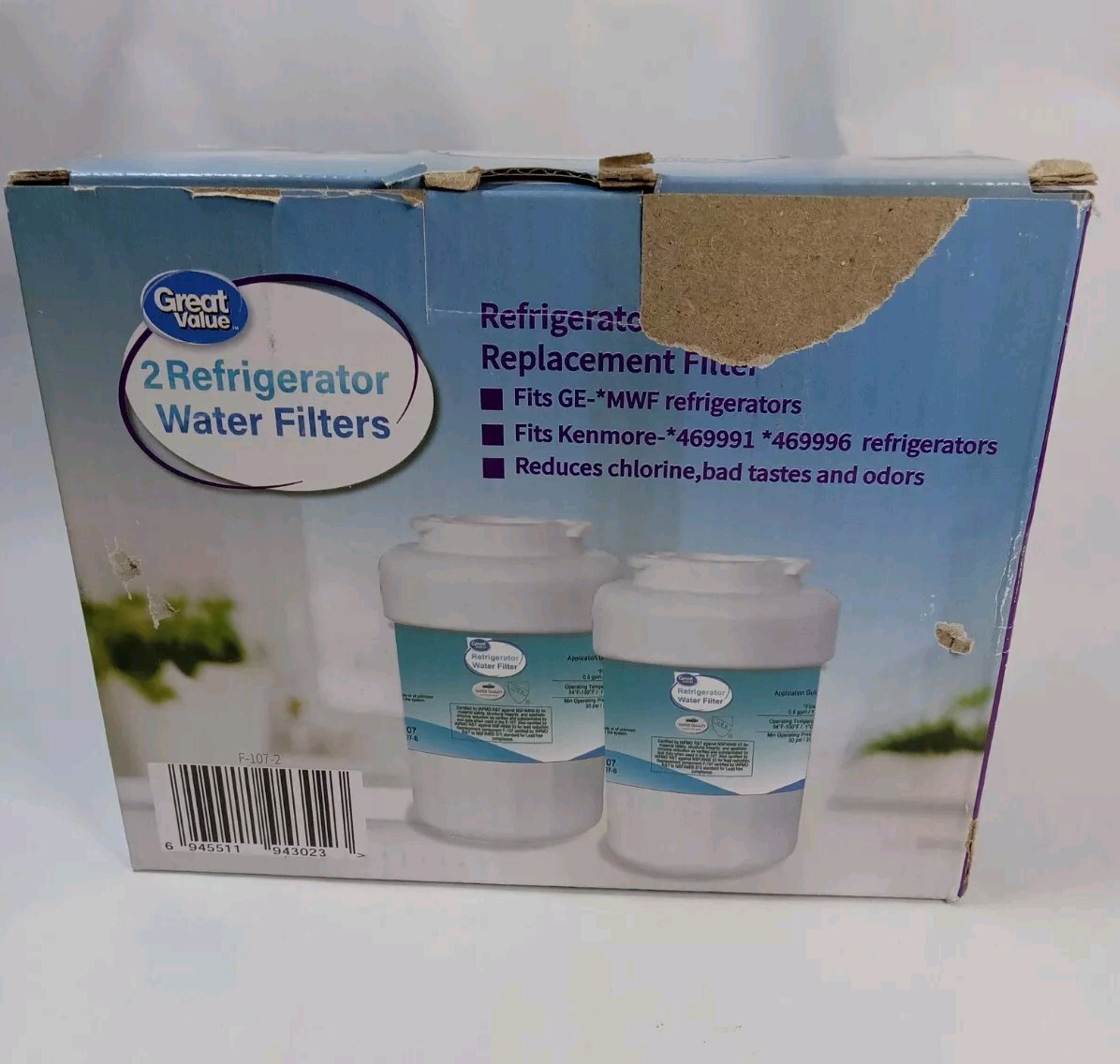 2 pk Great Value Refrigerator Replacement Filter F-107 for GE MWF & Kenmore New