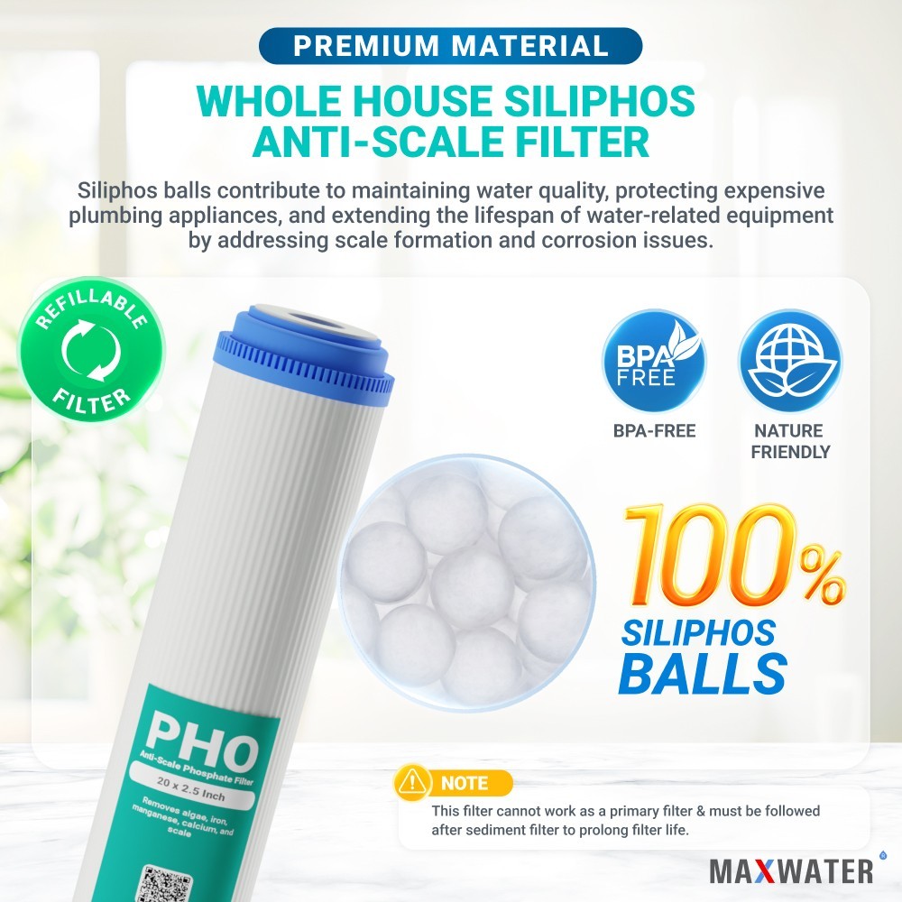 Max Water Whole House 20″ Slim Blue Anti-Scale Phosphate Filter