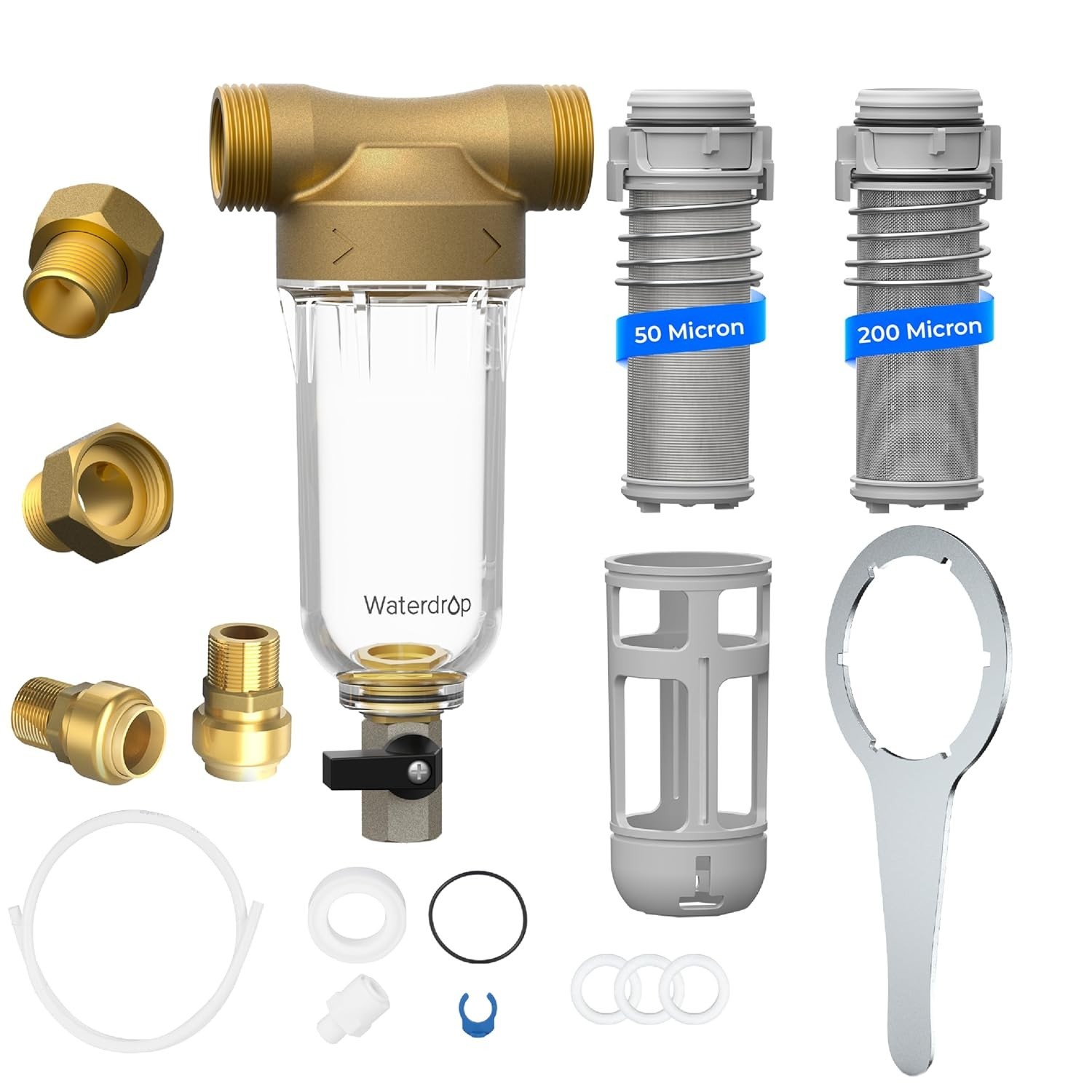 Waterdrop Spin Down Sediment Filter, Backwash Whole House System, 50μm+200μm