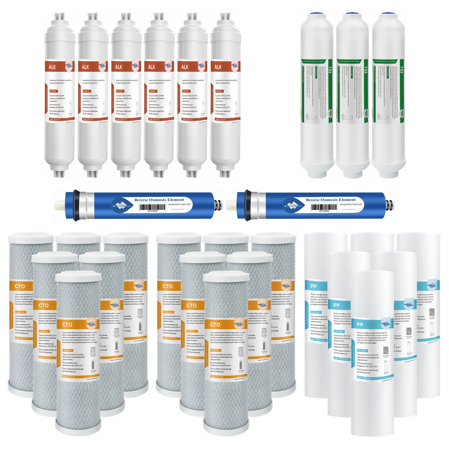 6-Stage 36/50/75/100/150 GPD RO pH Reverse Osmosis System Water Filter Catridges