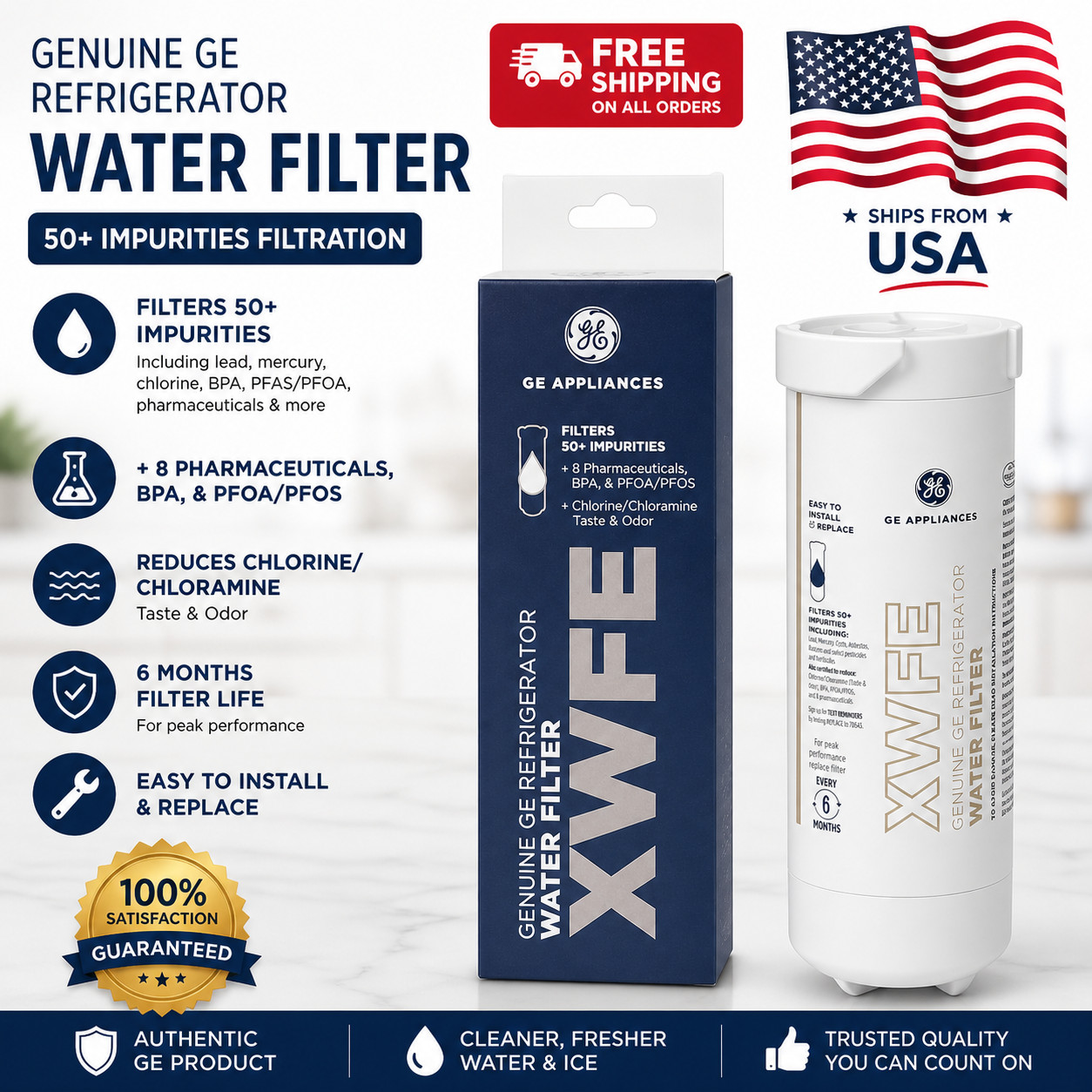 GE® XWFE Refrigerator Water Filter Genuine with RFID New Sealed no chip
