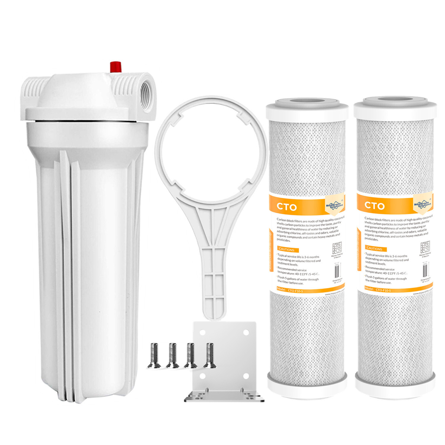 SimPure 10 Inch Whole House Water Filter Housing &2pcs 10″ x 2.5″ CTO Filtration