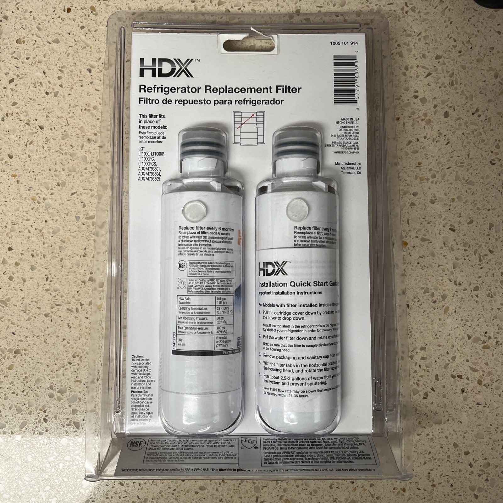 HDX FML-5 Refrigerator Water Filter Replacement for LG Model LT1000P (2-Pack)