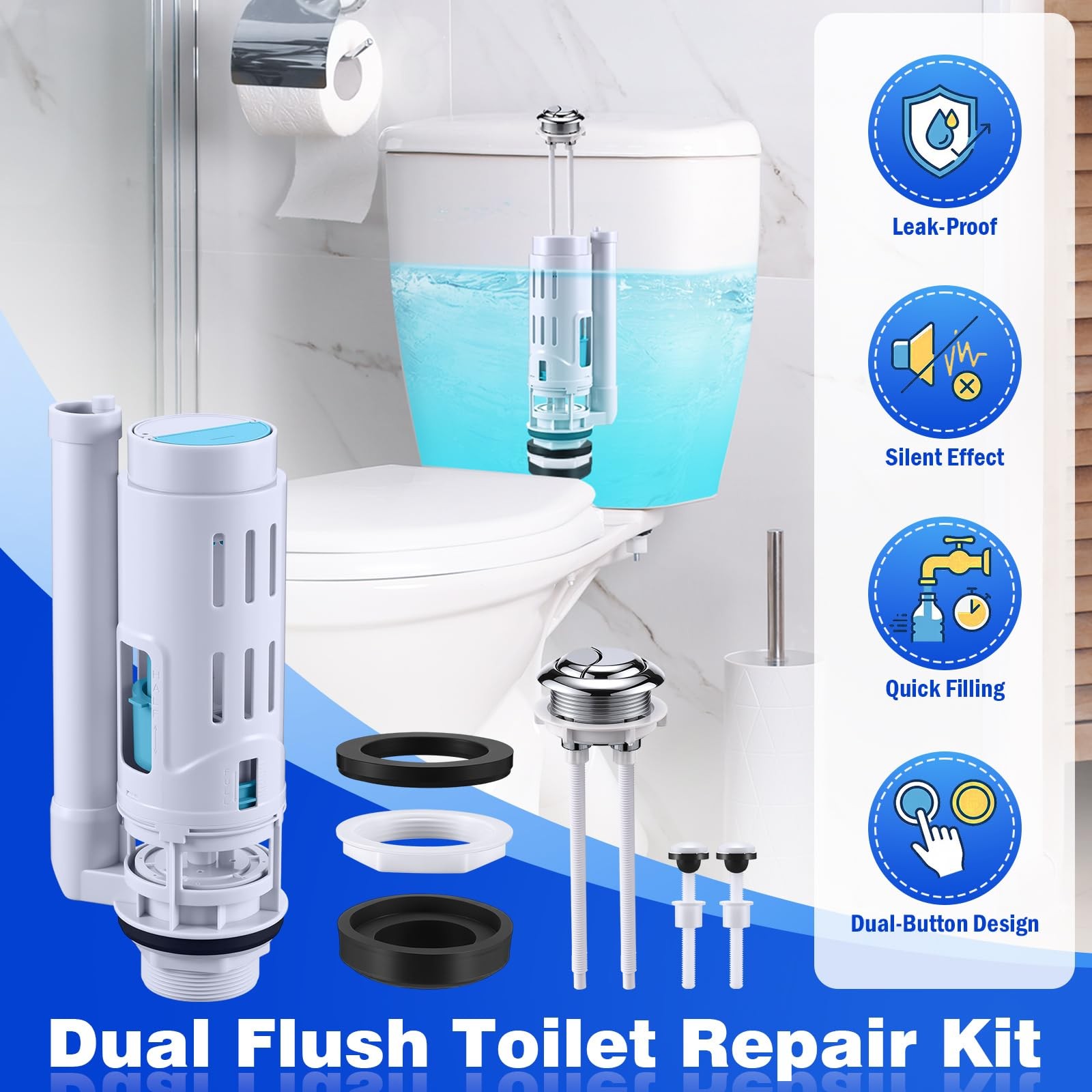 2 PCS Toilet Tank Replacement Kit 2 Inch Dual Flush Valve Repair Set Button