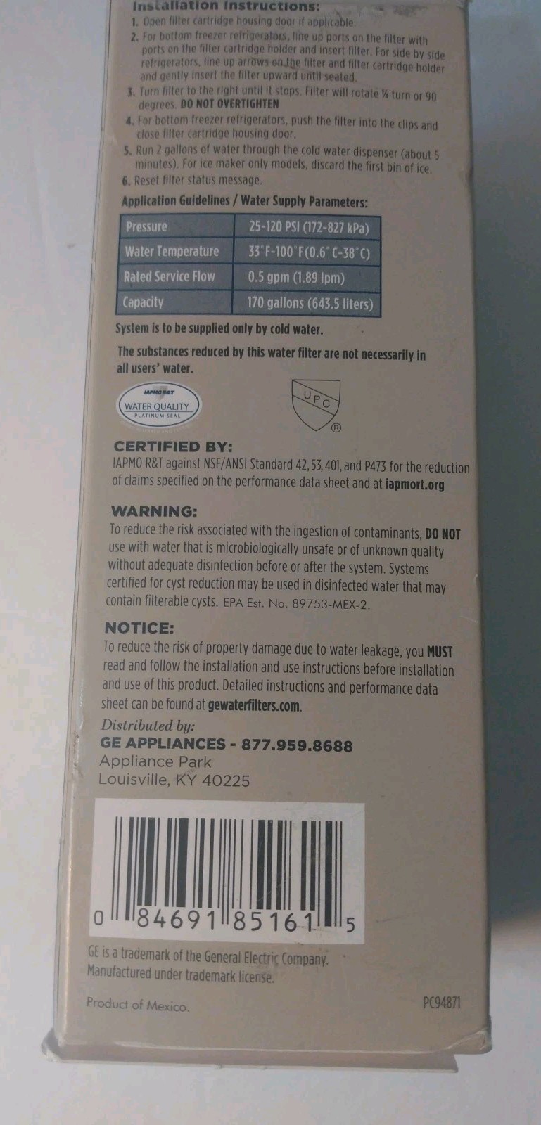 GE XWFE Refrigerator Water Filter – Genuine Replacement