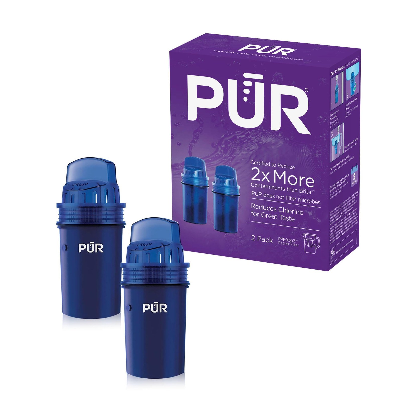 Pur Water Pitcher Dispenser Replacement Filters 2 Count Fast Filtration Nsf C…