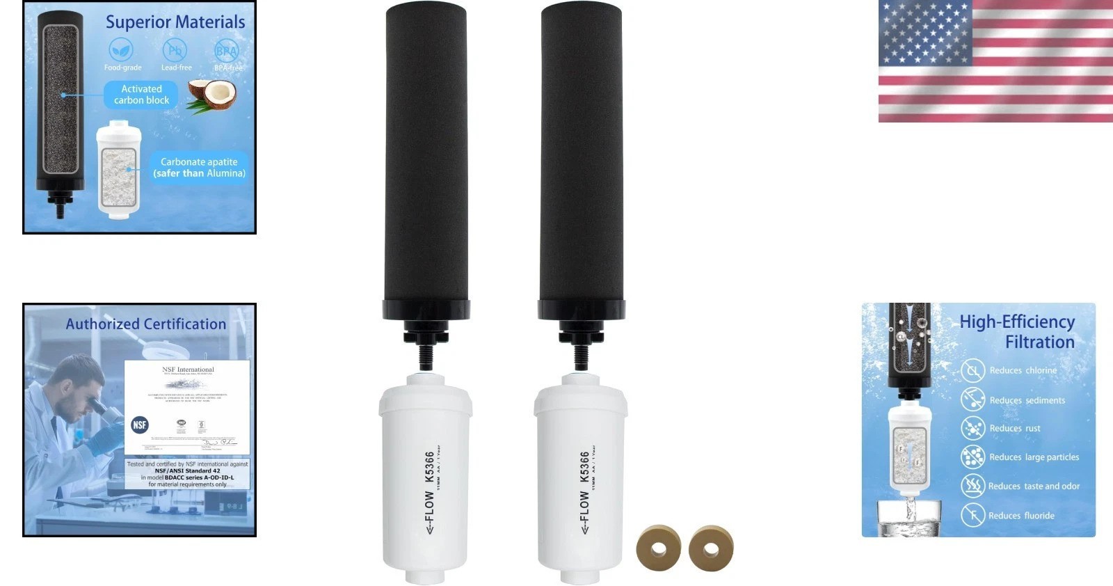 NSF Certified Berkey Filter Set – BB9-2 & PF-2 for Safe Water (4 Count)