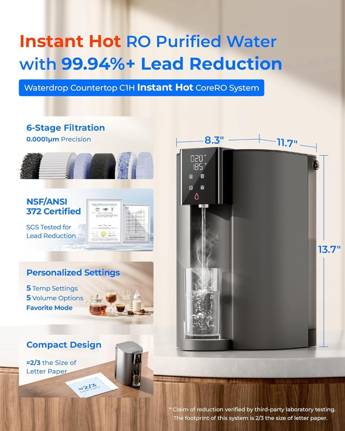 Waterdrop D6 Reverse Osmosis Water Filter, 600 GPD, Reduce PFAS