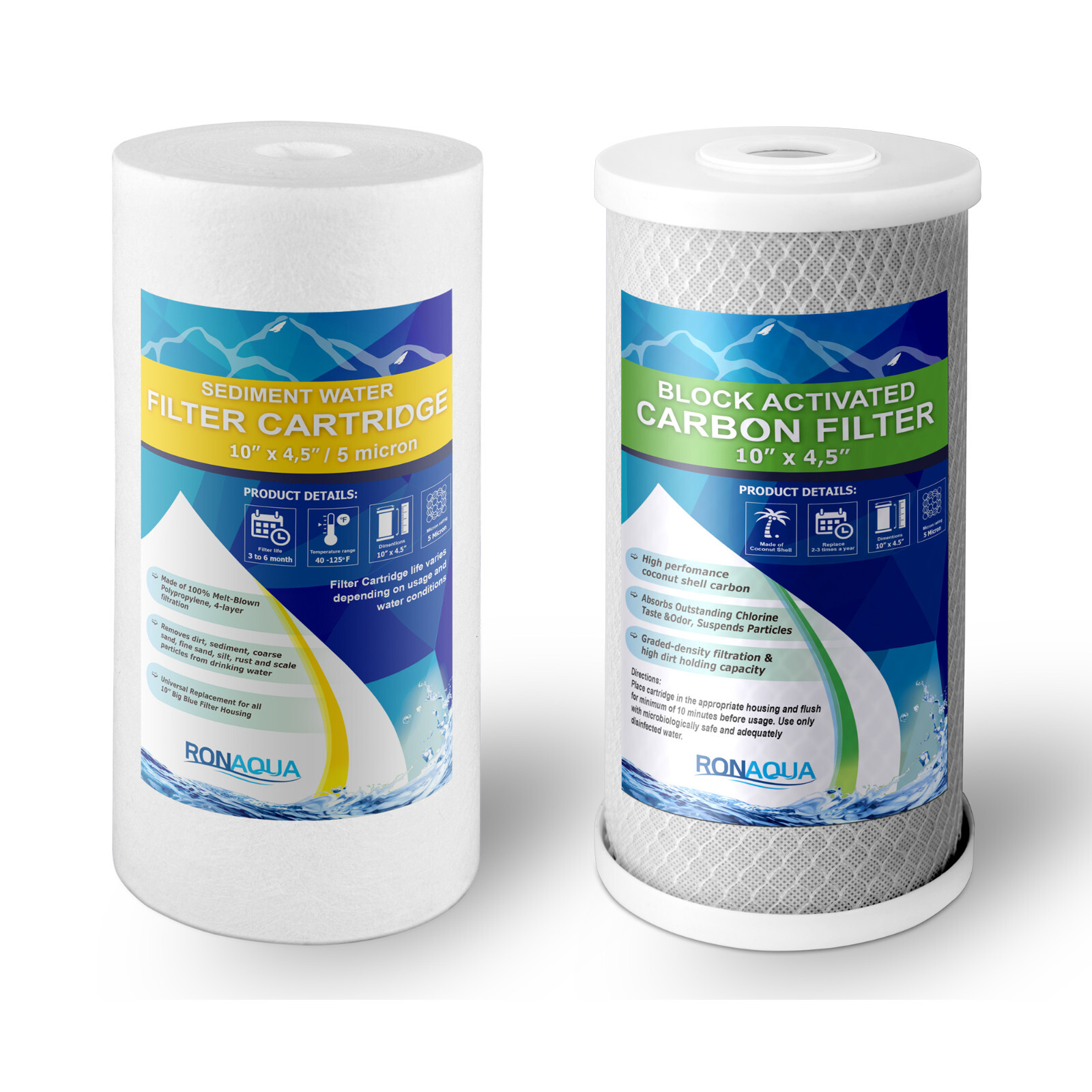 Big Blue CTO Carbon Block & Sediment Water Filters 4.5″ x 10″ Cartridges Set