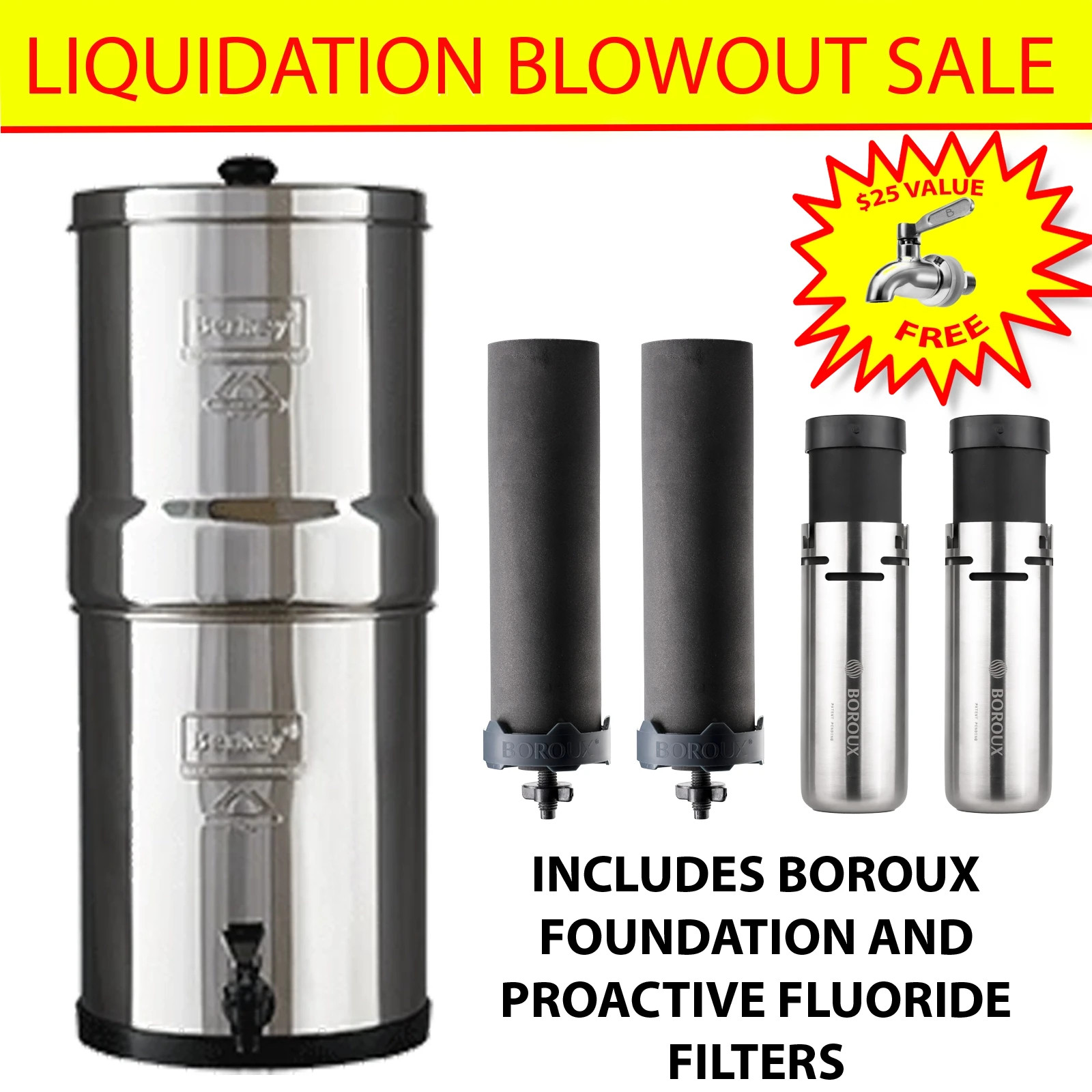Berkey Water Filter System with Boroux Foundation Black and Fluoride Filters