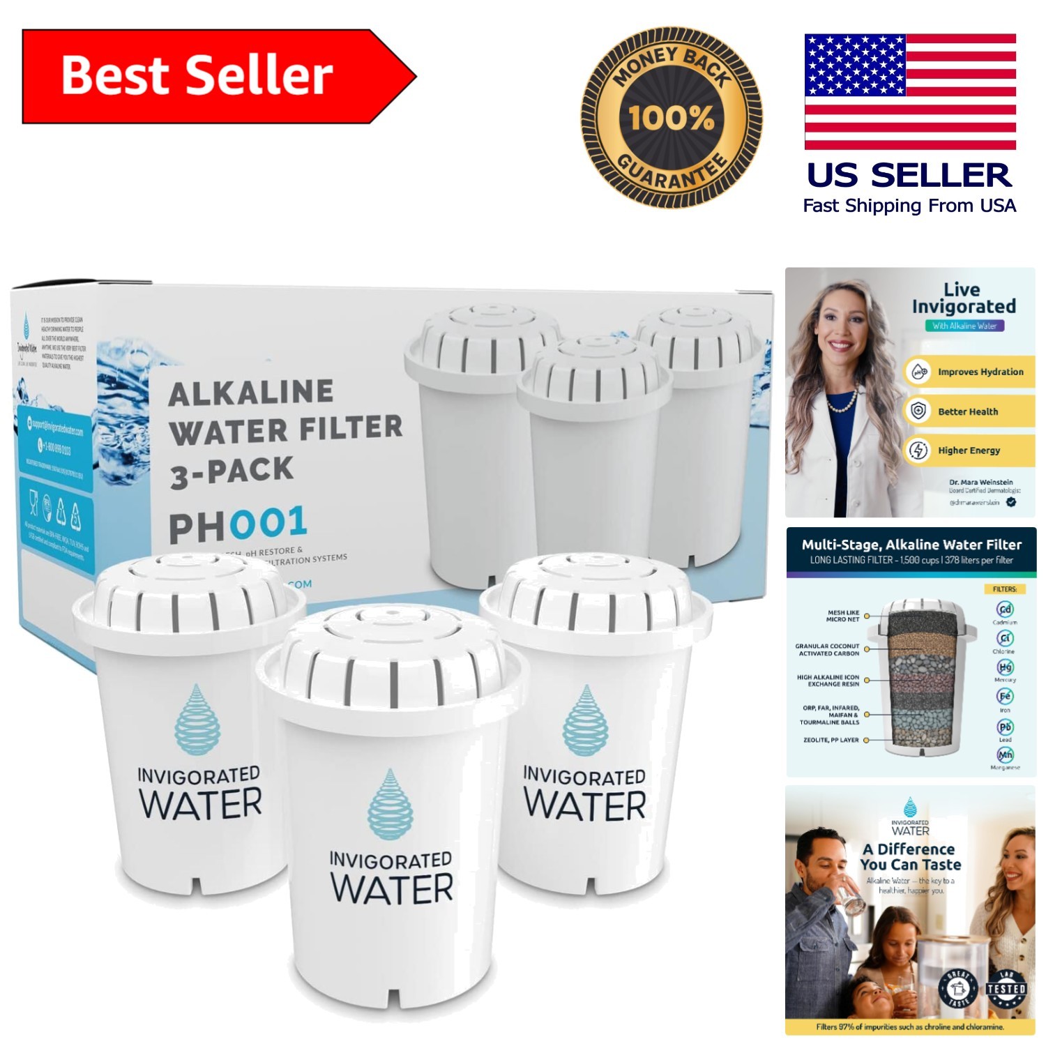Granular Coconut Activated Carbon PH001 Filters – 3-Pack, Removes Heavy Metals