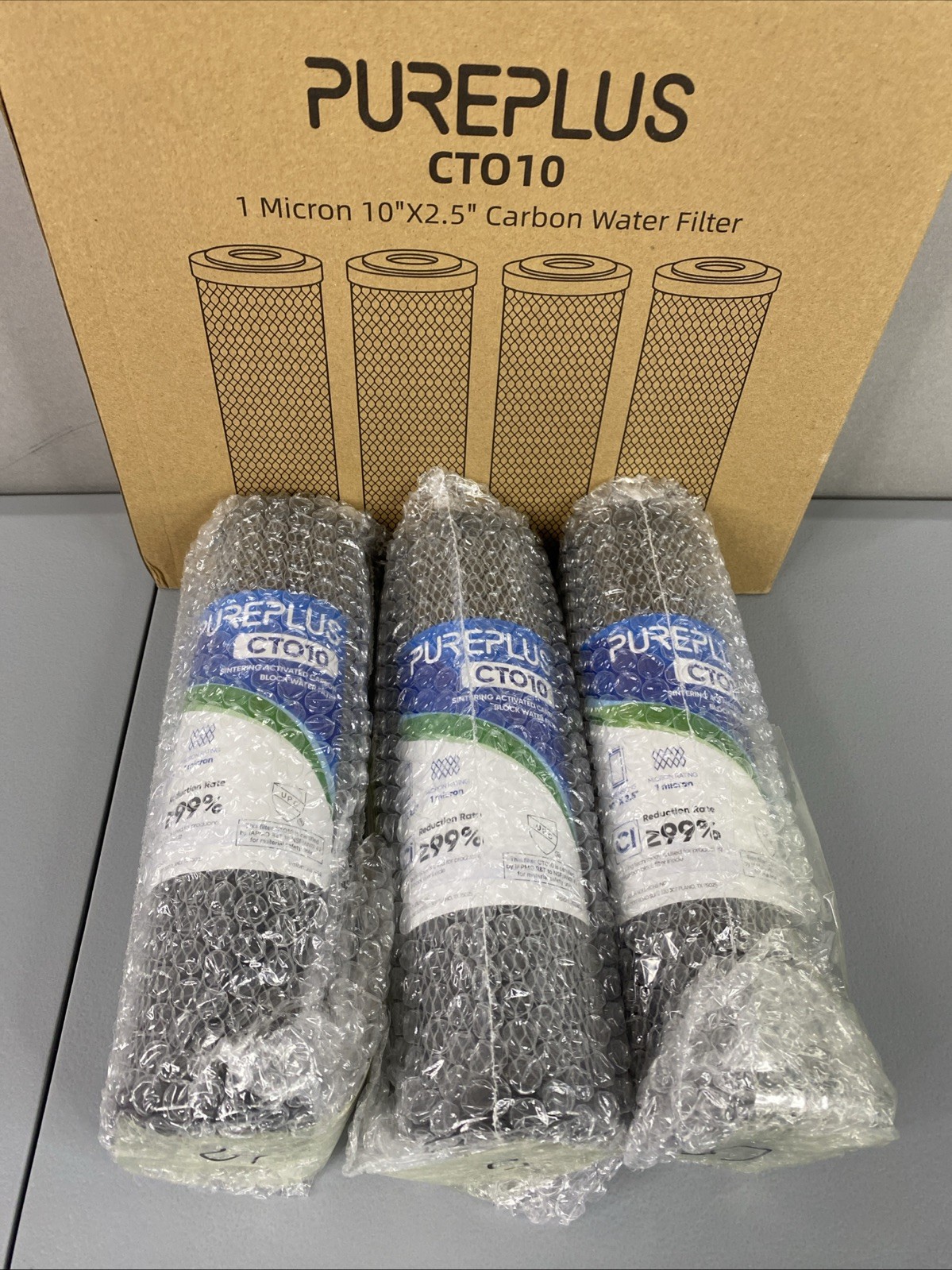 3 Pack Pureplus CT010 Sintering Activated Carbon Block Water Filter 10″ x 2.5″