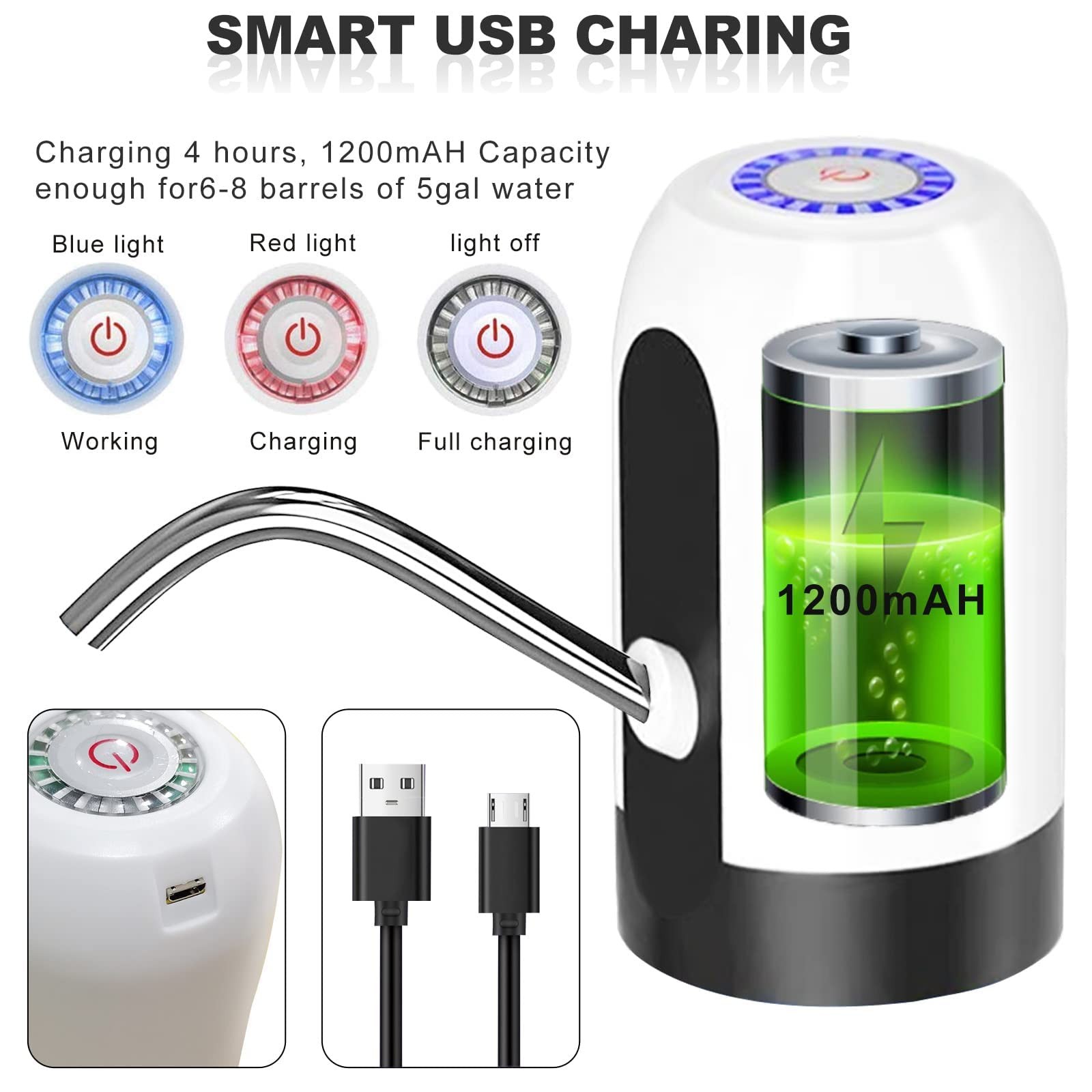 Universal Electric Drinking Water Bottle Pump USB Portable Dispenser 5 Gallon