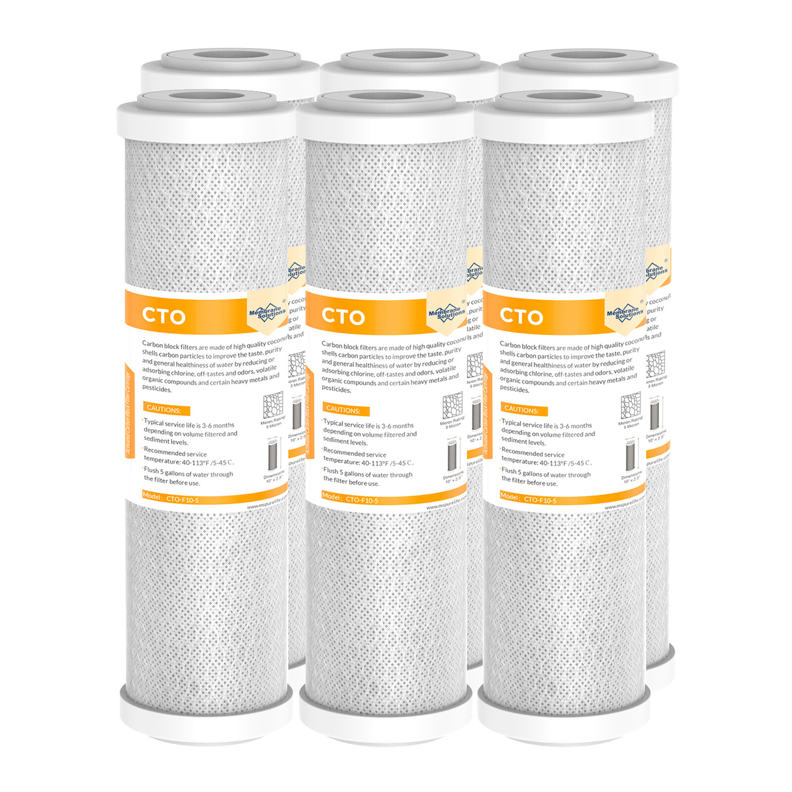 1-6 Pack 5 Micron 10″ x 2.5″ CTO Carbon Block Whole House Water Filter Cartridge