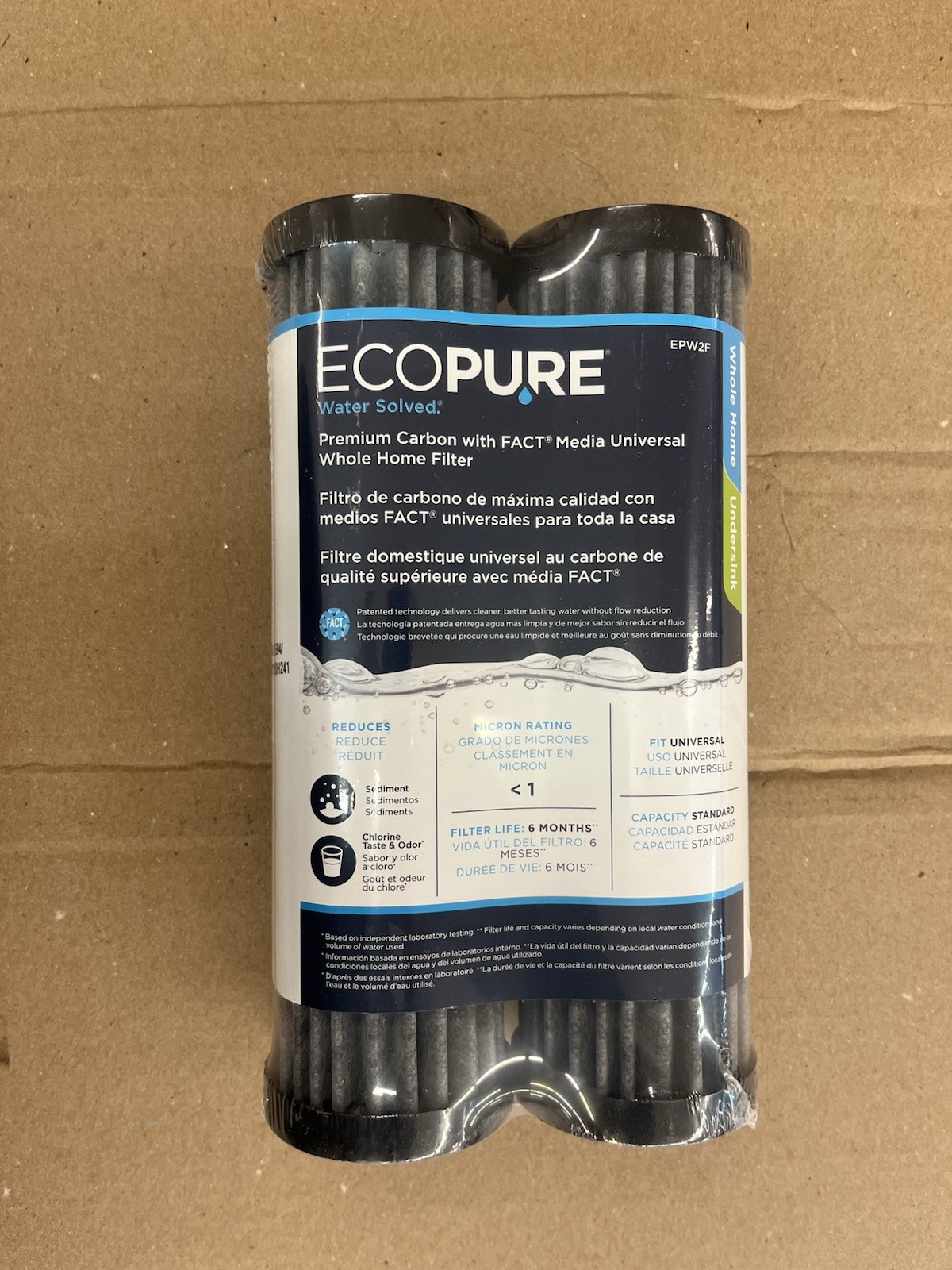 EcoPure EPW2F Premium FACT Universal Whole Home Filter (2 Pack), Dark Gray/Black
