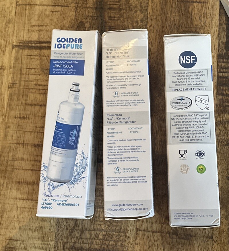 Golden IcePure RWF1200A LG LT700P ADQ36006101 Water 3 Pack