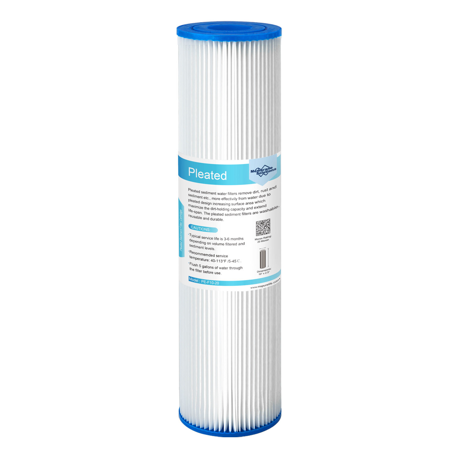 20 Micron 10″x2.5″ Washable Pleated Whole House Sediment Water Filter 1-25 Pack