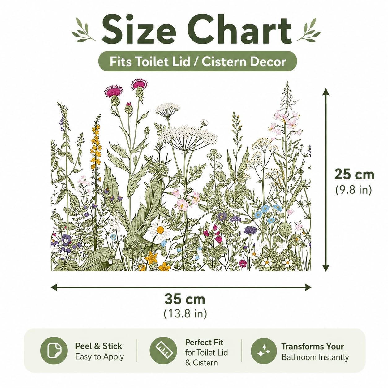 Waterproof Plant Leaves Flowers Seat Lid Stickers, Floral Bathroom Wall Stick…