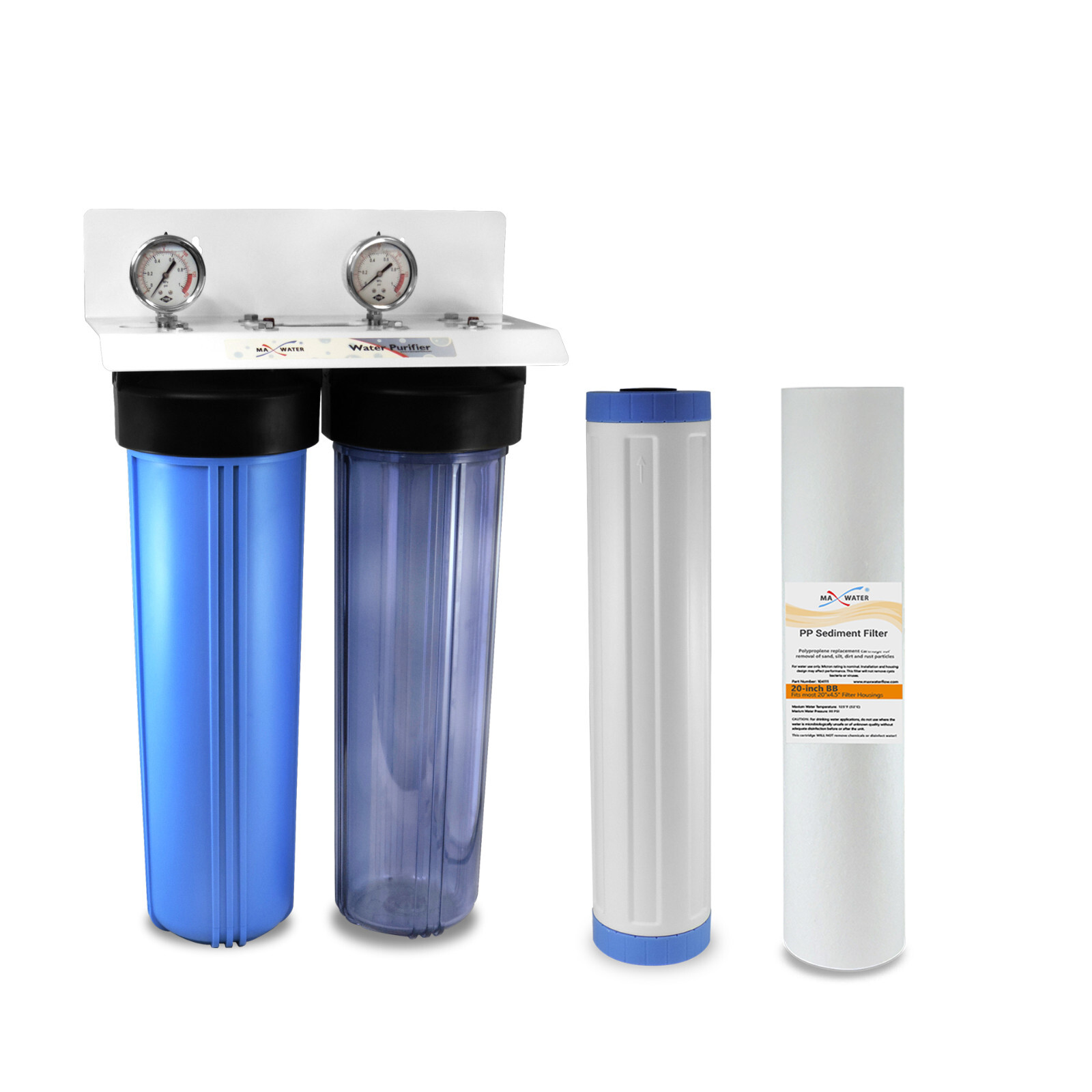 20″x4.5″ Big Blue two Stage Whole House Water Filter System, 1″ in/out Ports D
