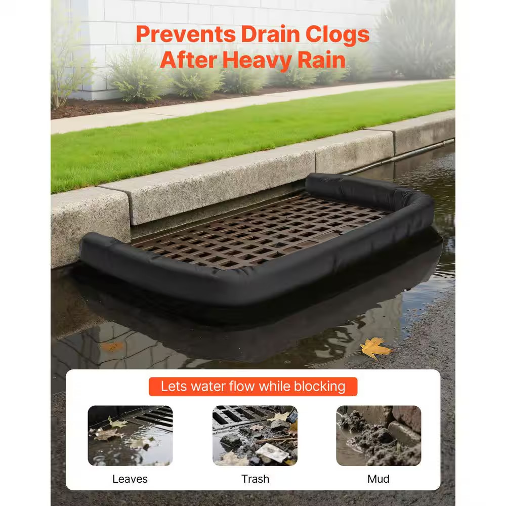 Sediment Filter Sock, 120 L X 5 W X 1.97 H In. Black Plastic with Filler, Free-S