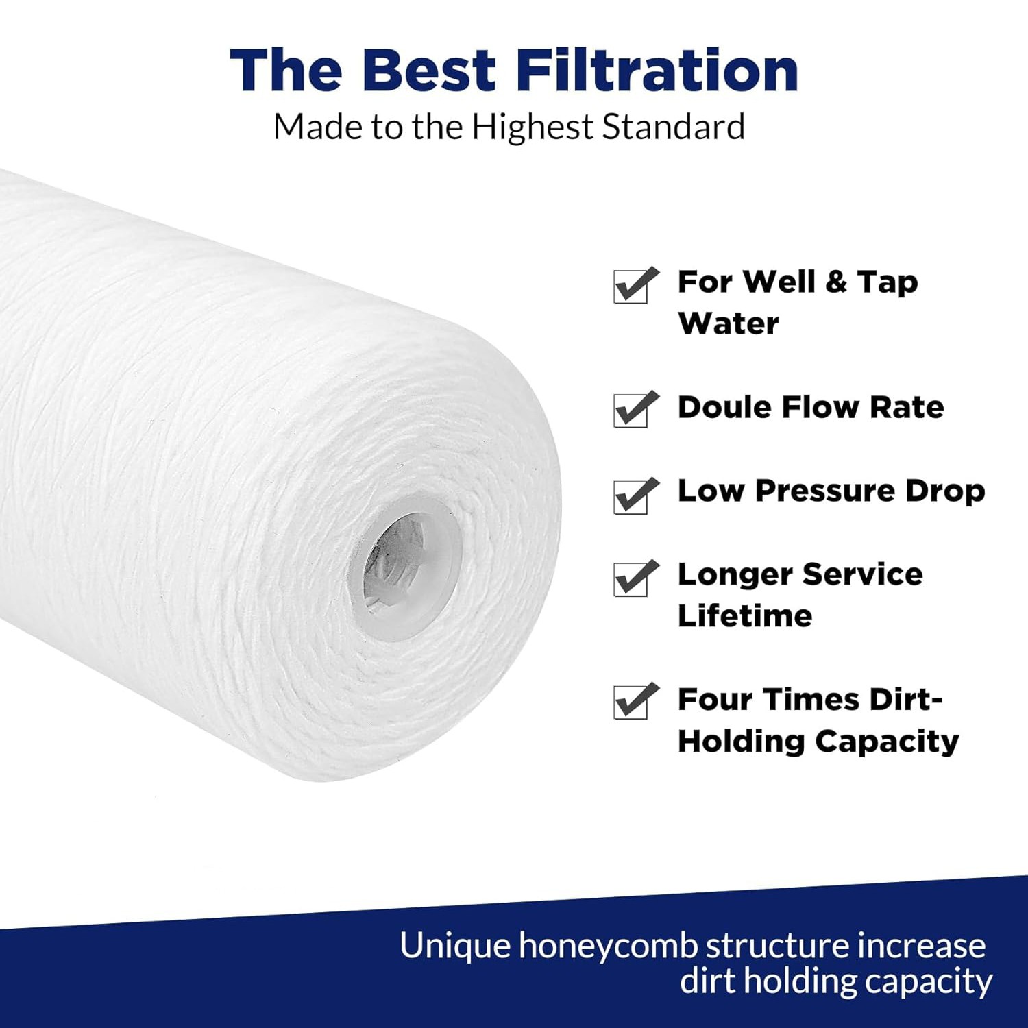 10 Pack 20″ x 4.5″ String Wound Whole House PP Sediment Water Filter 5/20 Micron