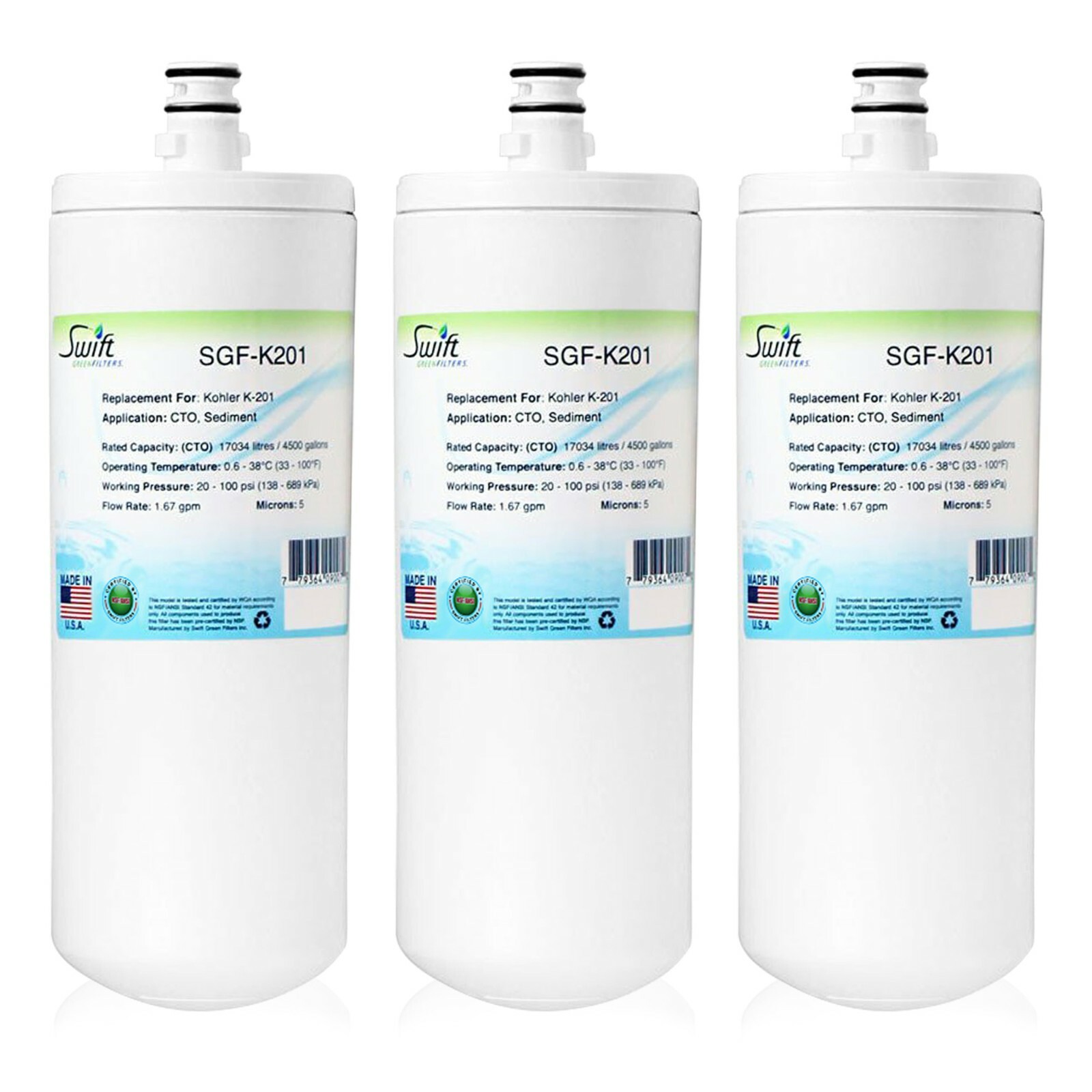 Swift Green Filters SGF-K201 Fits for Kohler K-201 Water Filter (3 Pack)