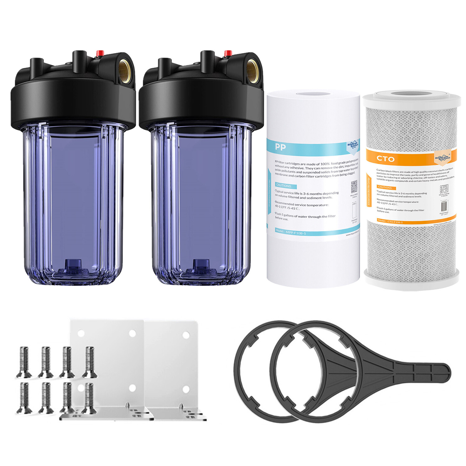 2-Stage 10 Inch Clear Whole House Water Filter Housing Filtration System 1″ NPT