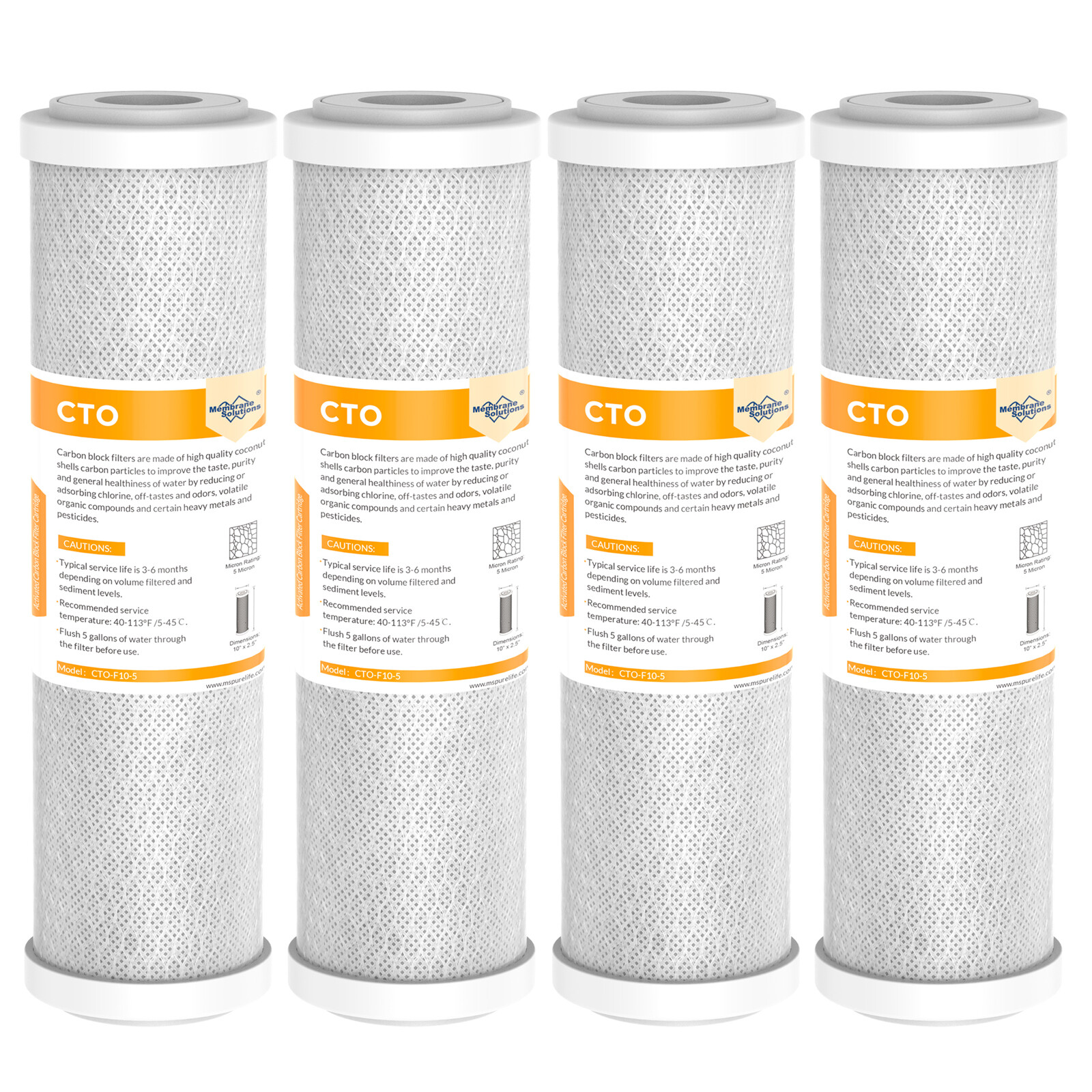 4 Pack 5μm 10″x2.5″ CTO Carbon Block Water Filter Cartridges for GE FX12P, FXWTC