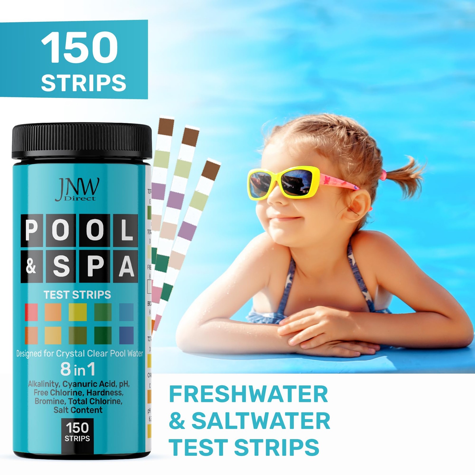 Pool Test Strips 8-in-1, 150 Quick and Accurate Hot Tub 150 strips