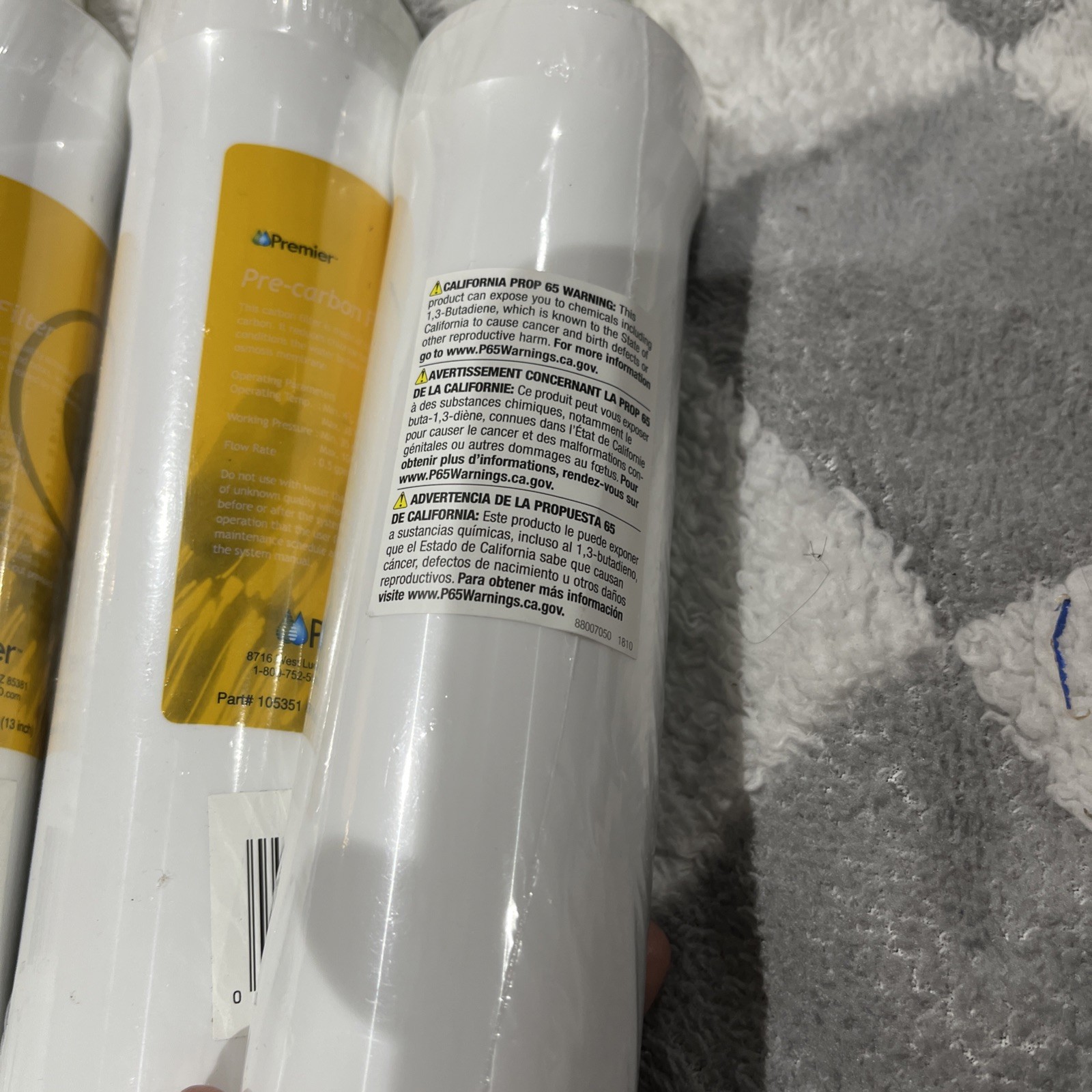 RO Water Replacement Cartridge 2 Yellow 1 Blue 1 Green Push Button, Sealed.