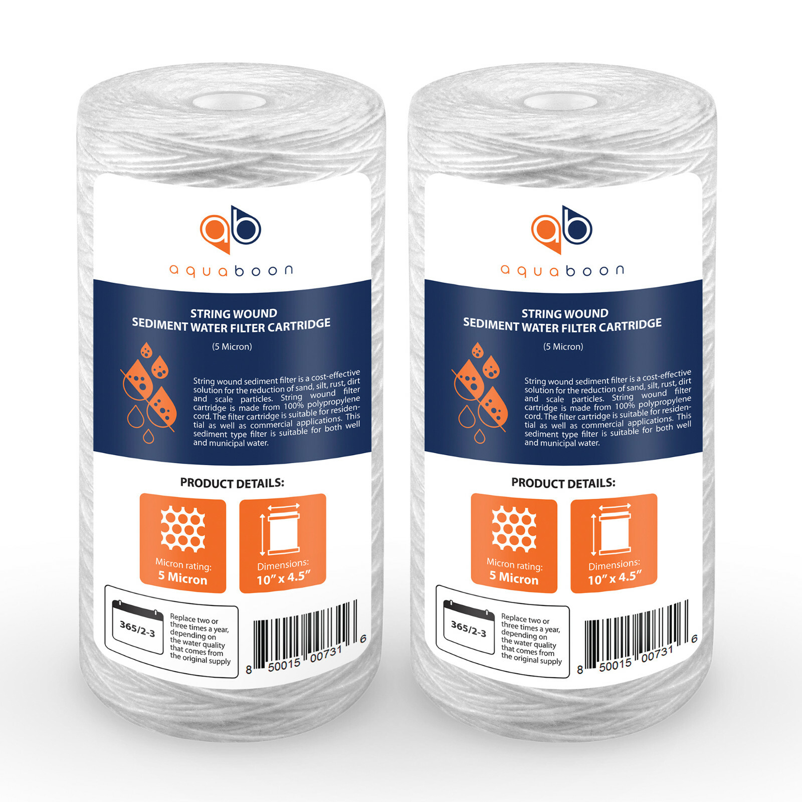 2PK of 10″ Big Blue String Wound Sediment Water Filter Cartridge 5µm by Aquaboon