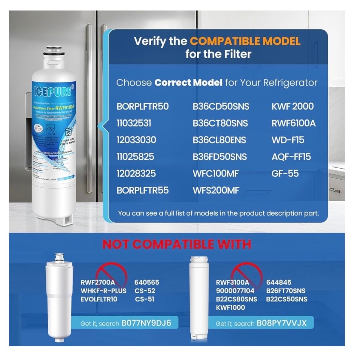 3 PACK ICEPURE Water Filter for Bosch Ultra Clarity Pro BORPLFTR50 RWF6100A