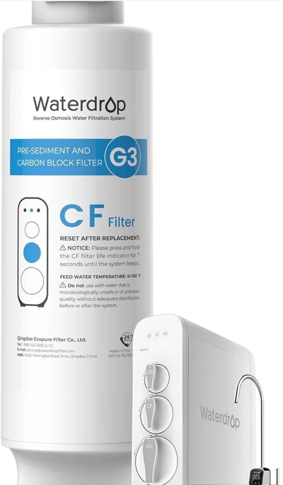 NEW Waterdrop WD-G3-CF Filter, Replacement for WD-G3-W, WD-G3P600 & WD-G3P800-W