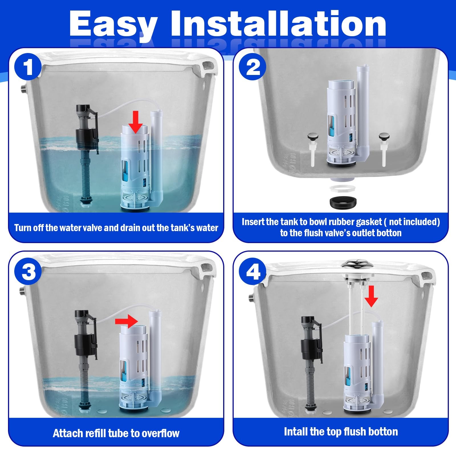 2 PCS Toilet Tank Replacement Kit 2 Inch Dual Flush Valve Repair Set Button