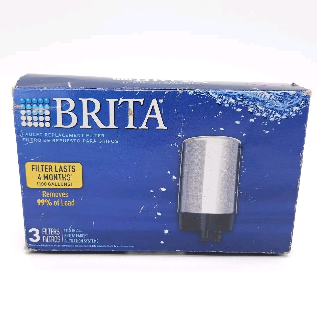 Brita Chrome Silver Tap Water Sink Faucet Replacement Filter 3 Pack FR-200