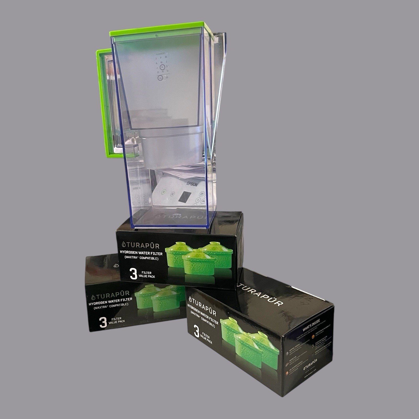 Turapur Hydrogen Water Filter Pitcher Green – Preowned + 9 New Filters In Box