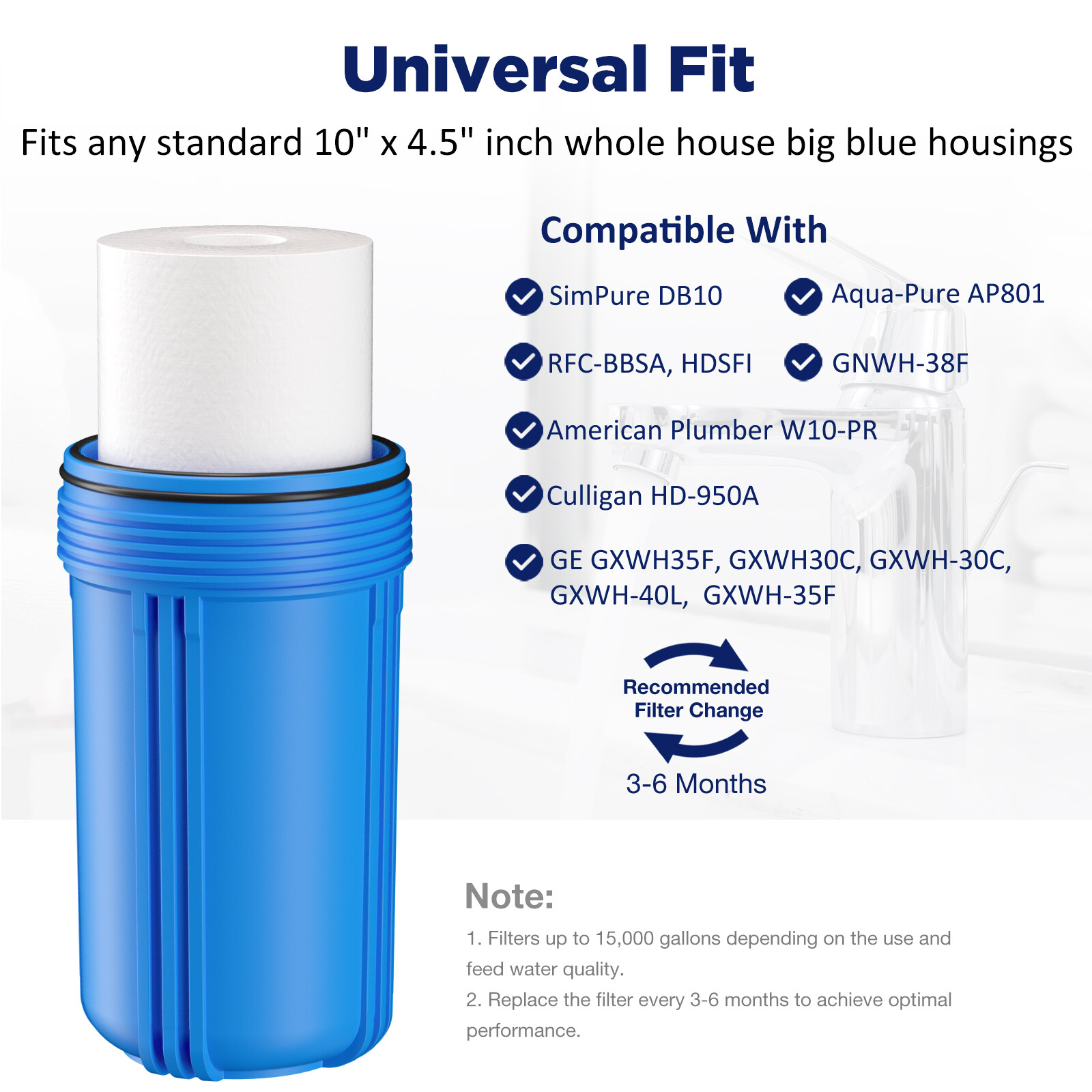 1-10 Pack 10″x4.5″ 5μm Sediment Water Filter Big Blue Whole House RO Replacement