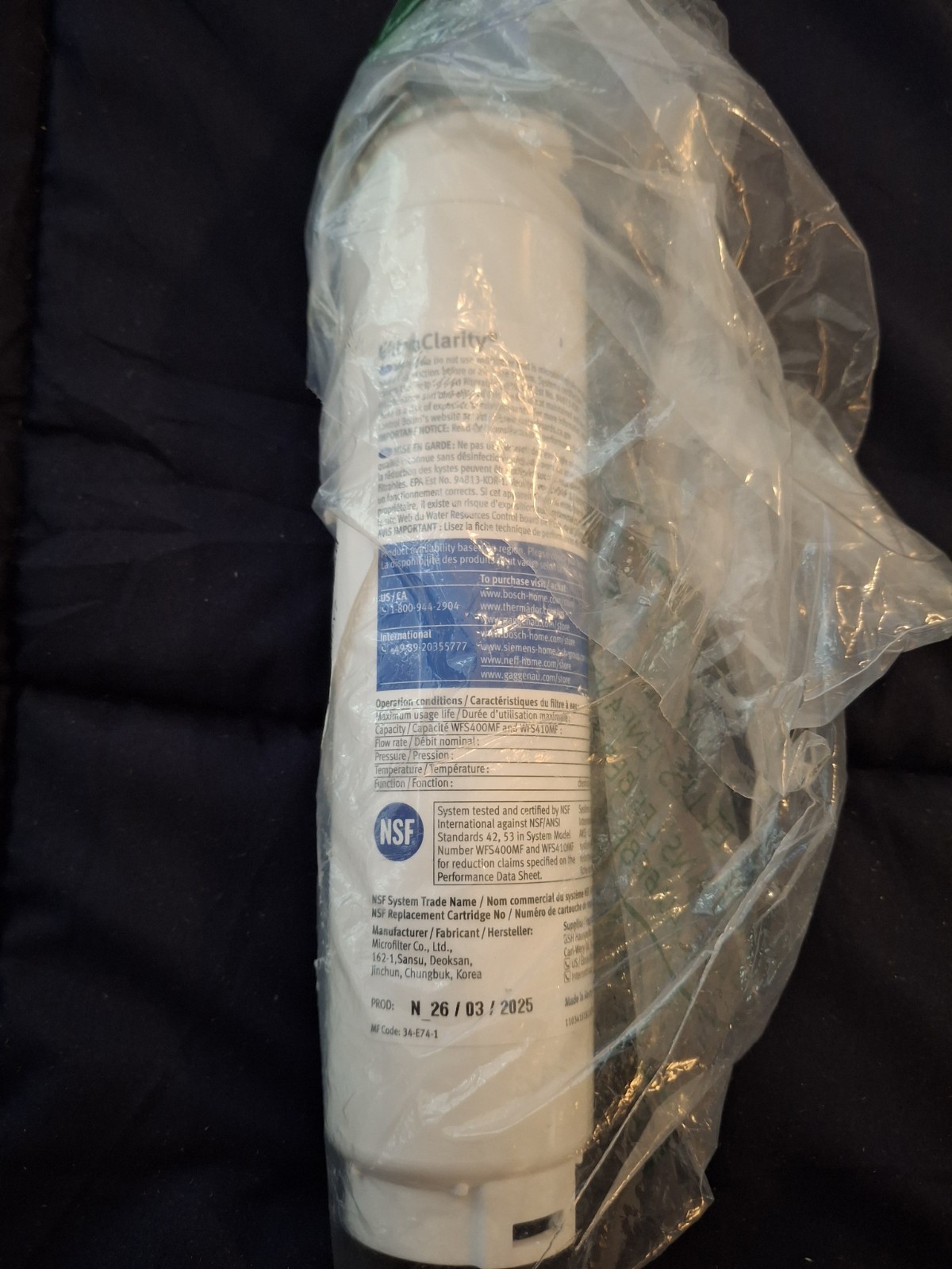 Bosch Ultra Clarity Water Filter WFS400MF & WFS410MF New