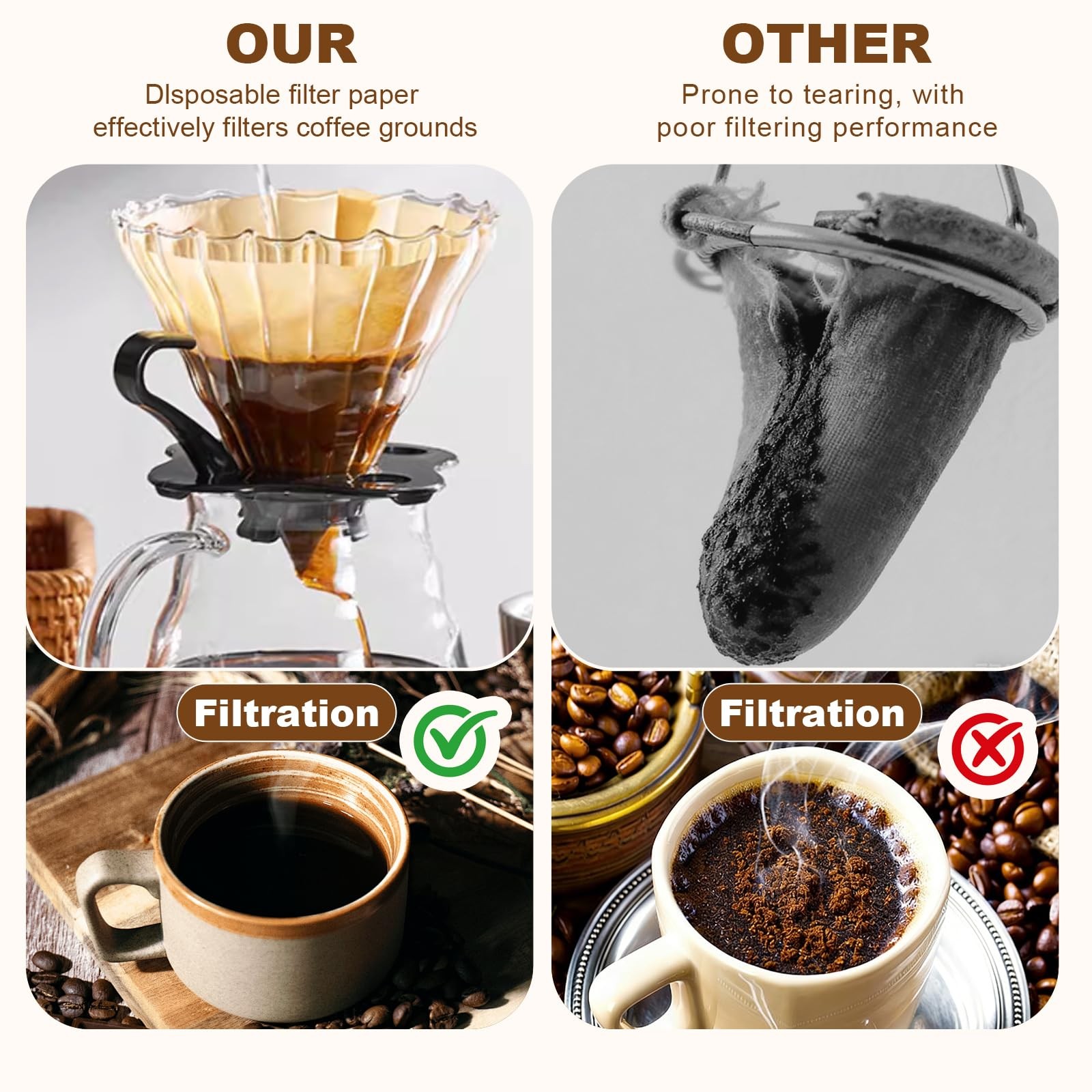 210 Count Coffee Filters #2, Size 02 Cone Filters, 1-4 Cups v02, Brown