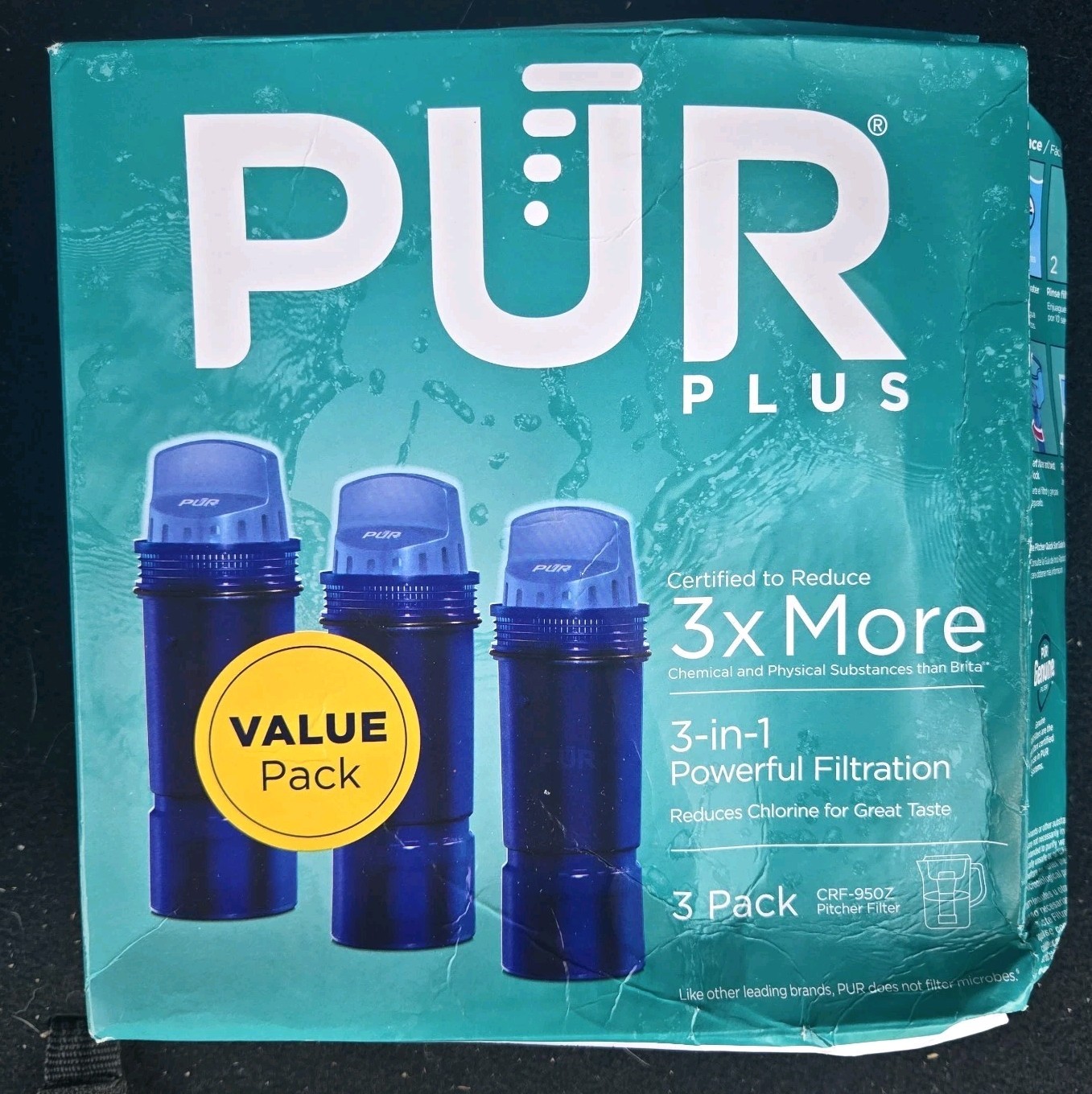PUR PLUS 3x More 3-in-1 Water Pitcher Replacement Filter 3 Pack PPF951K NewPHOTO
