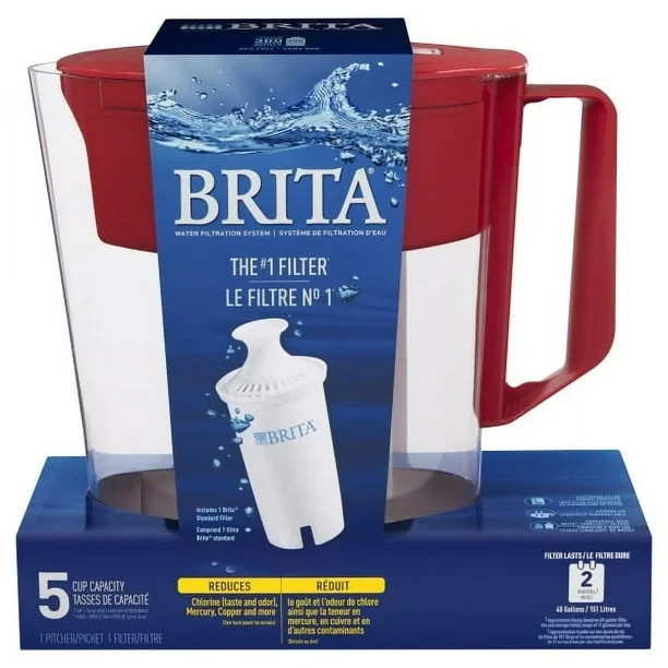 Brita Small 5 Cup Water Filter Pitcher with 1 Standard Filter, BPA Free – RED