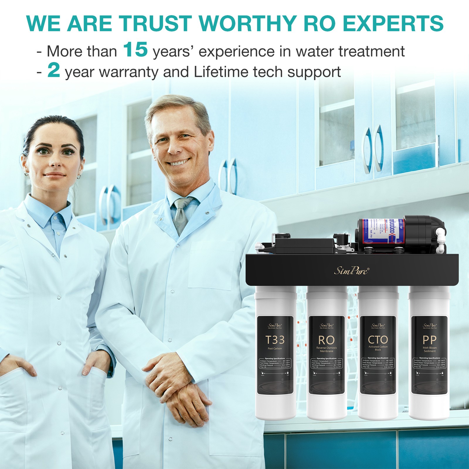 SimPure WP2-400GPD UV Alkaline pH+ Drinking Water Filter Reverse Osmosis System