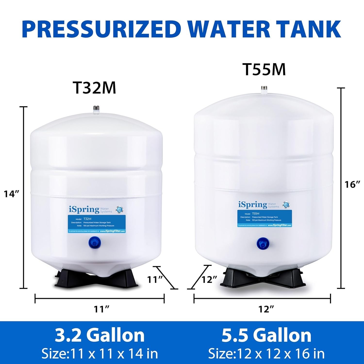T32M 3.2 Gallon Pressurized RO Water Storage Tank with Stainless Steel Valve