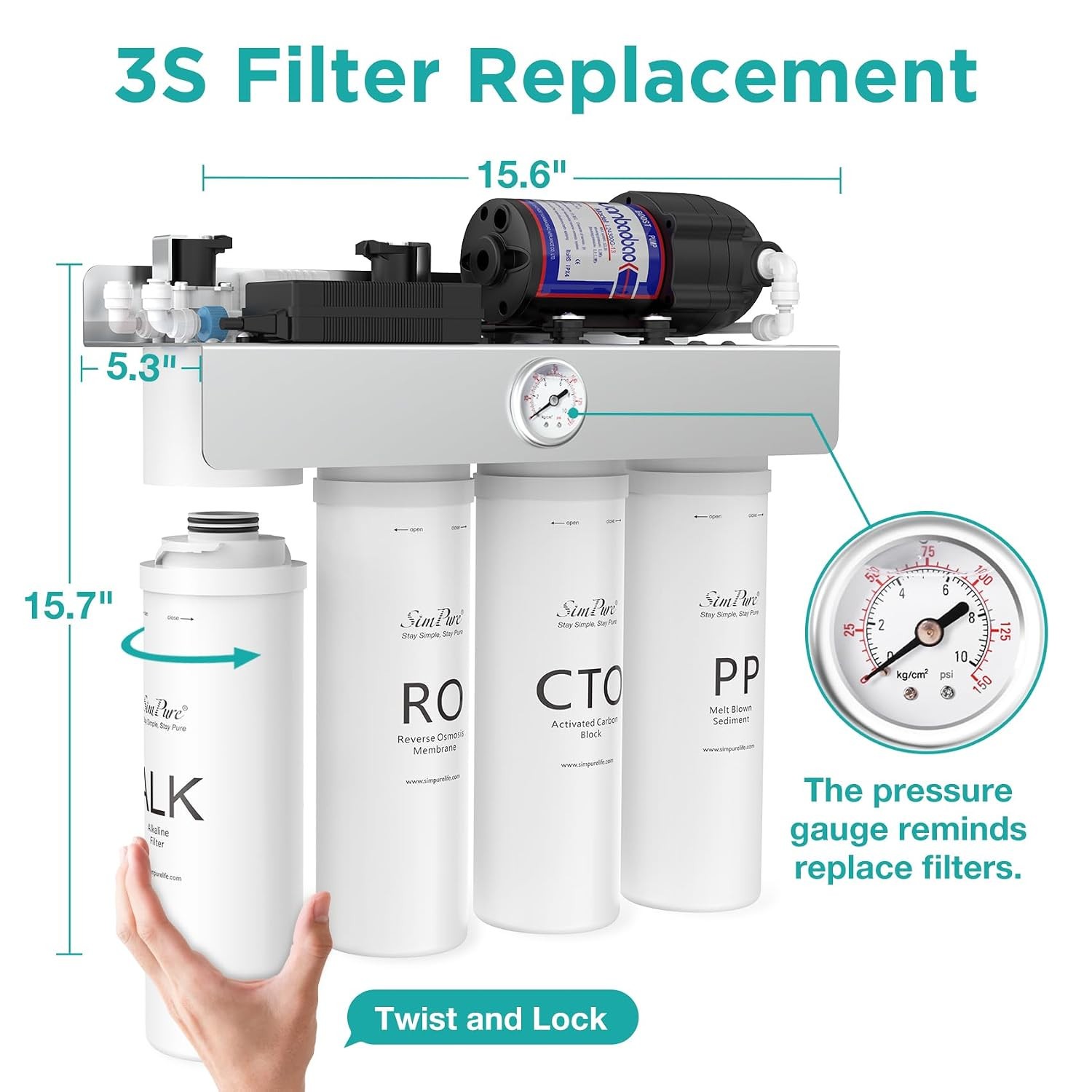 SimPure 8 Stage 400GPD Undersink Tankless RO System w/Remineralization T1-400ALK