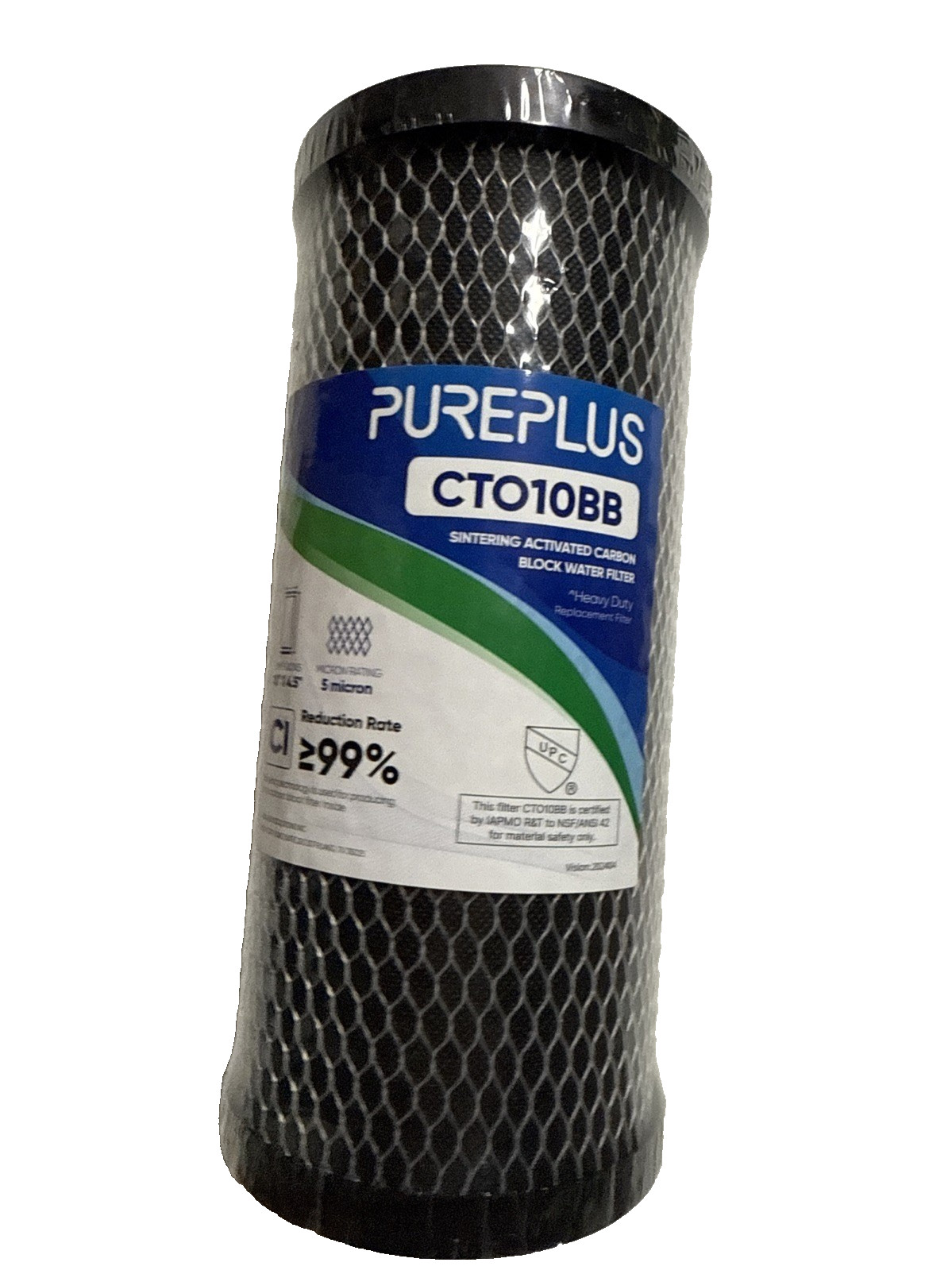 PUREPLUS Sintering Activated Carbon Block & KDF Water Filter 10″ X 4.5″ CT010BB