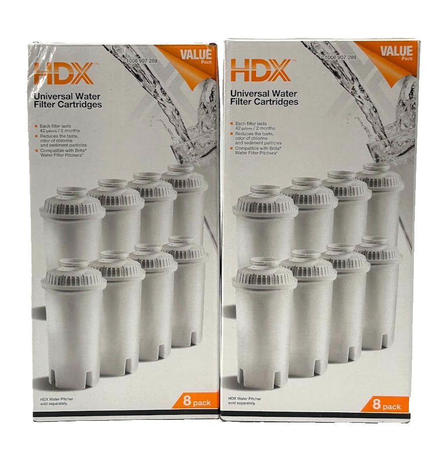 2 boxes of 8 HDX Water Pitcher Replacement Water Filter Cartridges, BPA Free