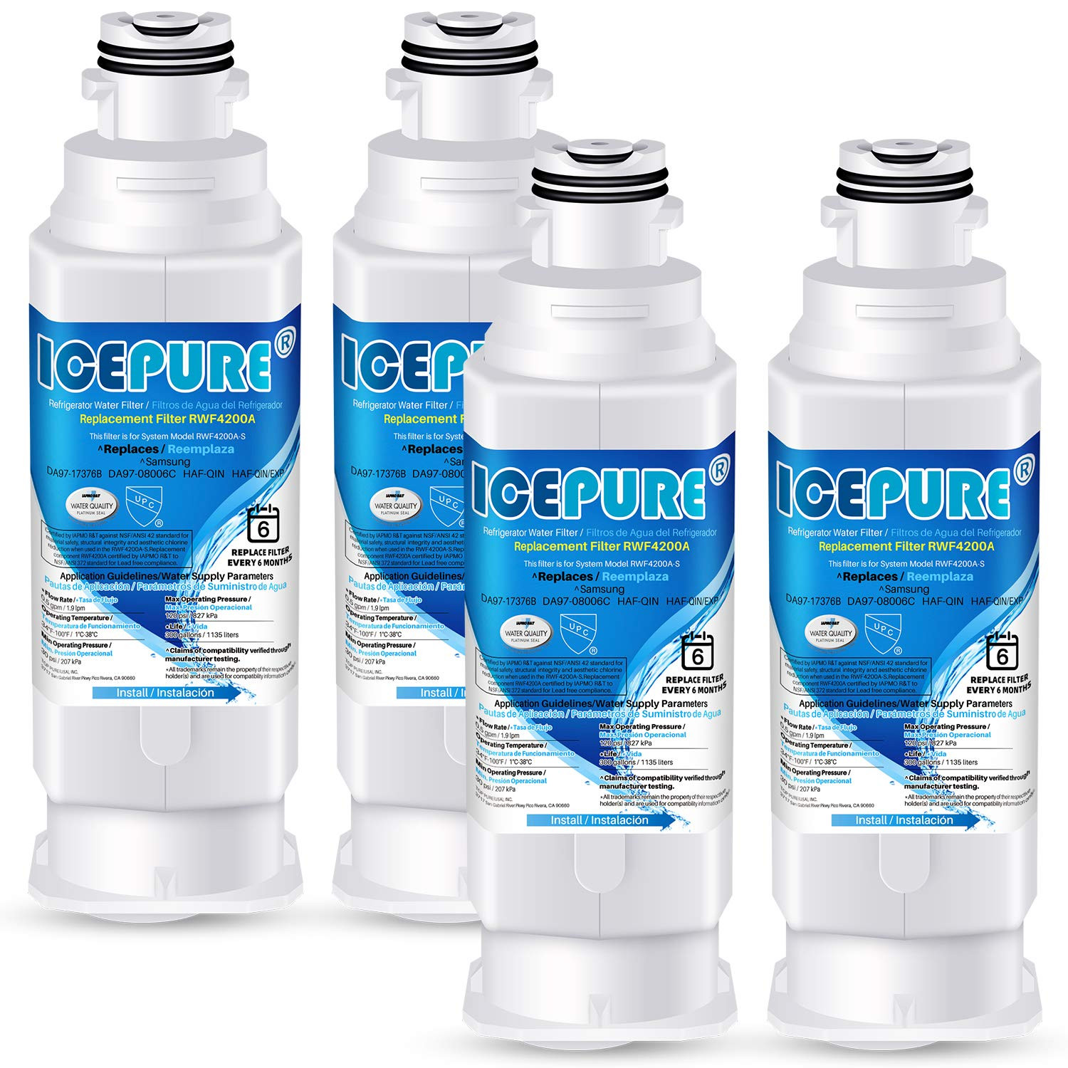 4 Pack Fit For Samsung DA97-17376B rf23m8070sg rf28r7351sg Water Filter Icepure